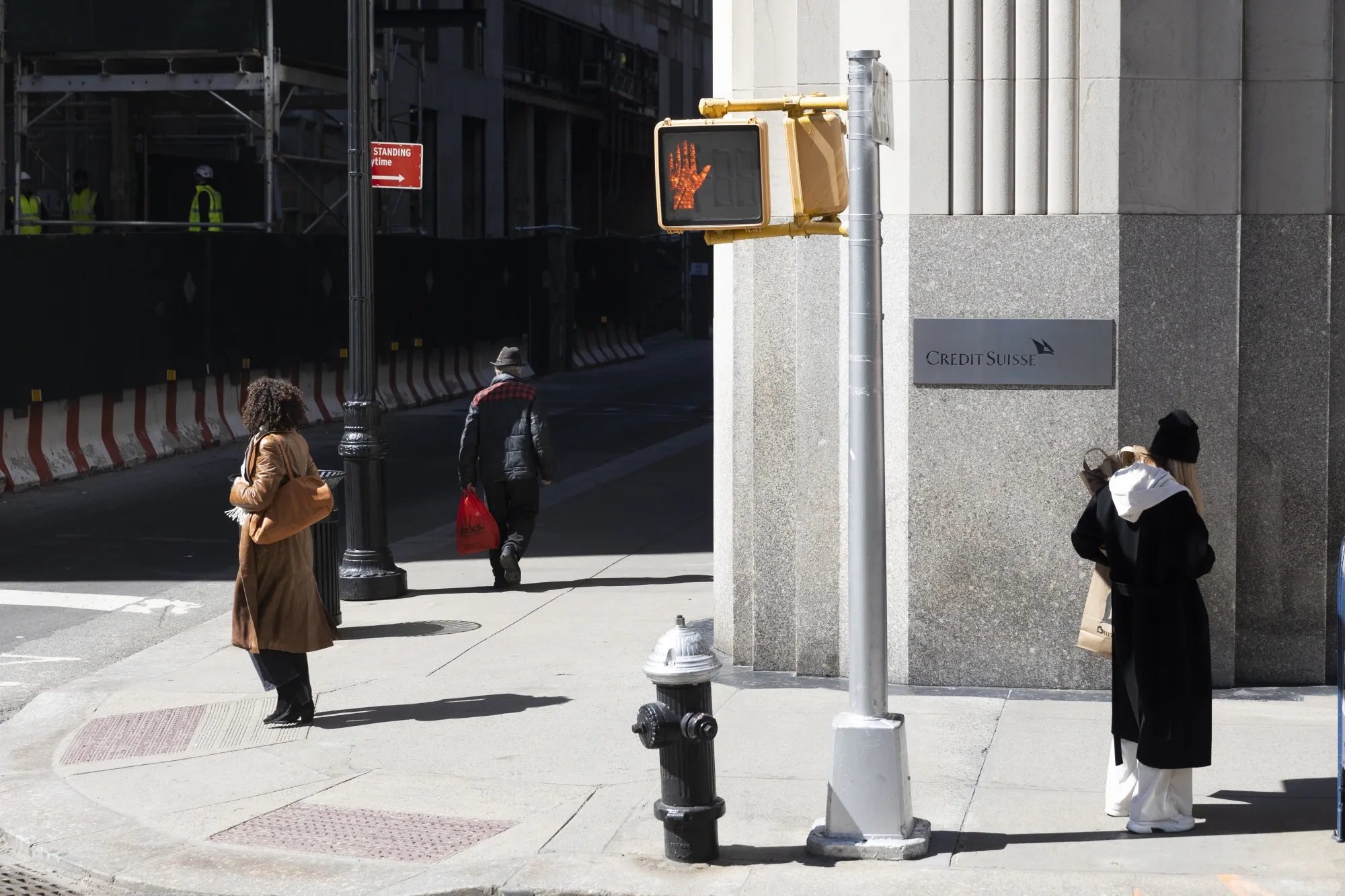 Signage outside a Credit Suisse office in the Flatiron District of New York.