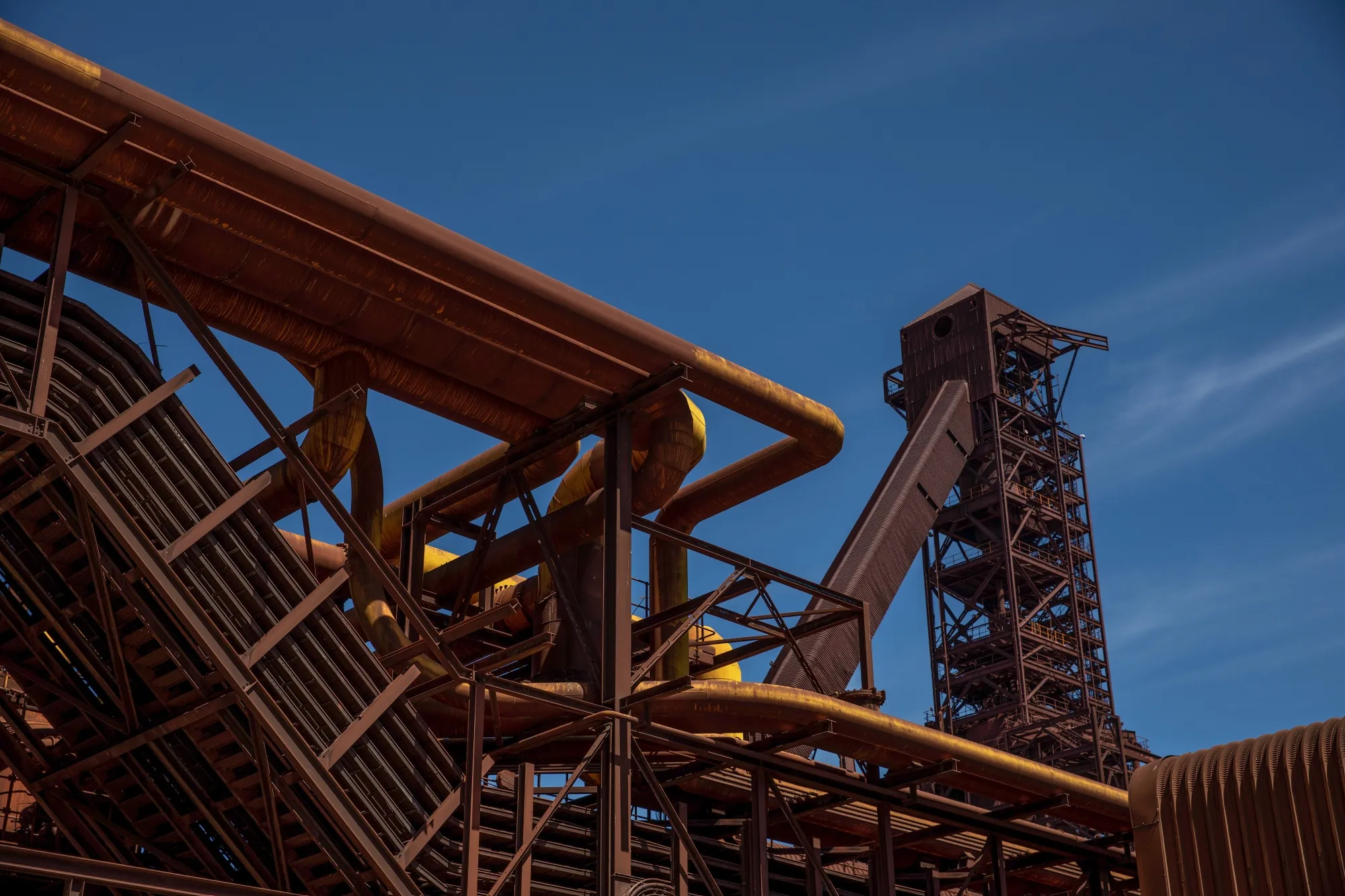 Pipework at the closed ArcelorMittal South Africa steel plant in Yzervarkensrug, South Africa.