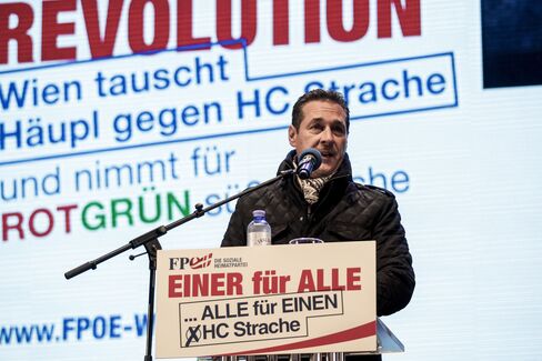 Austrian Freedom Party leader Heinz-Christian Strache speaks ahead of the local elections Oct. 8.