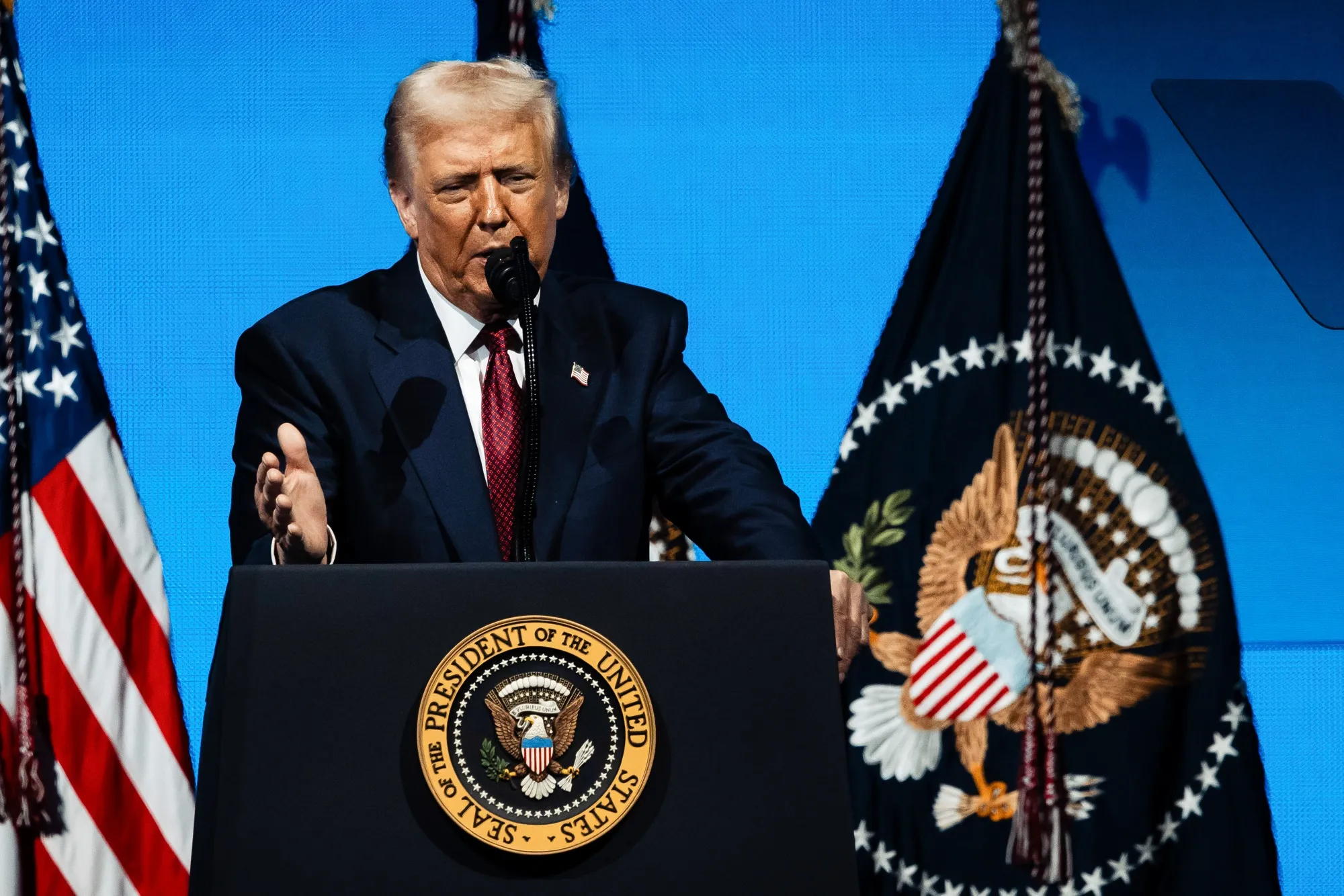 US President Donald Trump speaks during the America Business Forum in Miami on&nbsp;Nov. 5.