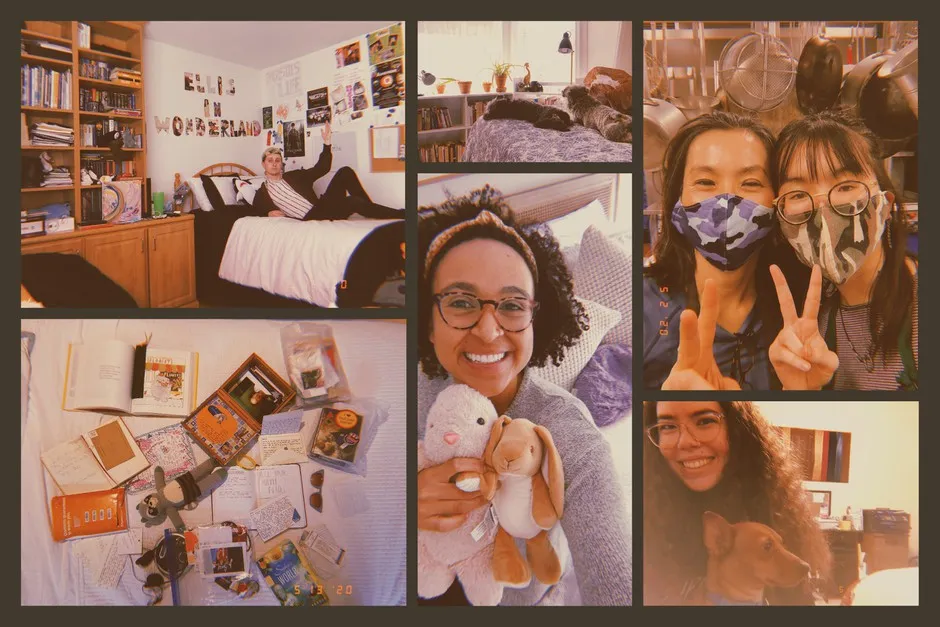 A pandemic scrapbook of selfies from young adults living back in their family homes.