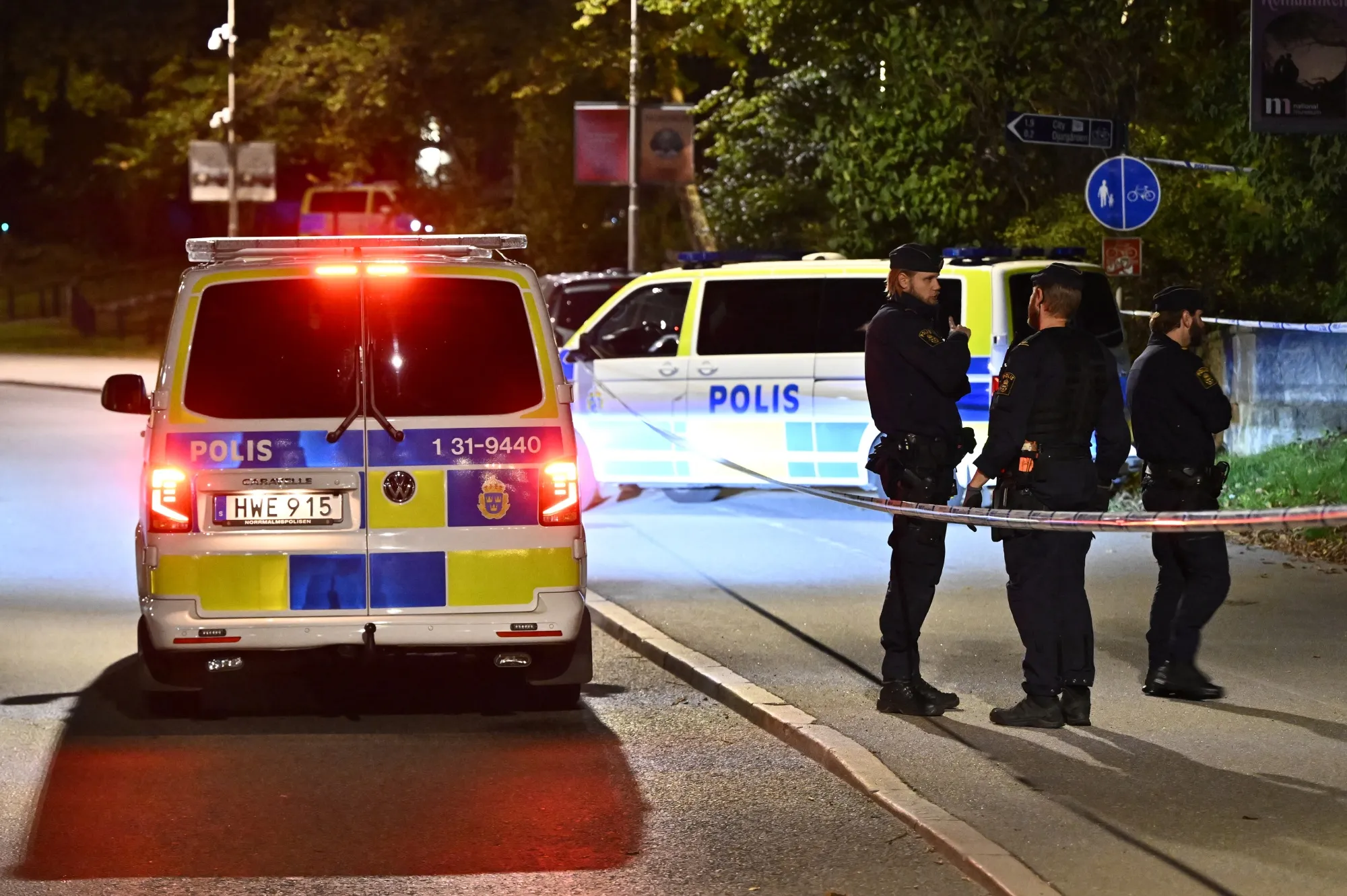 Swedish police secure the area near the Israeli embassy in Stockholm, on Oct. 1.