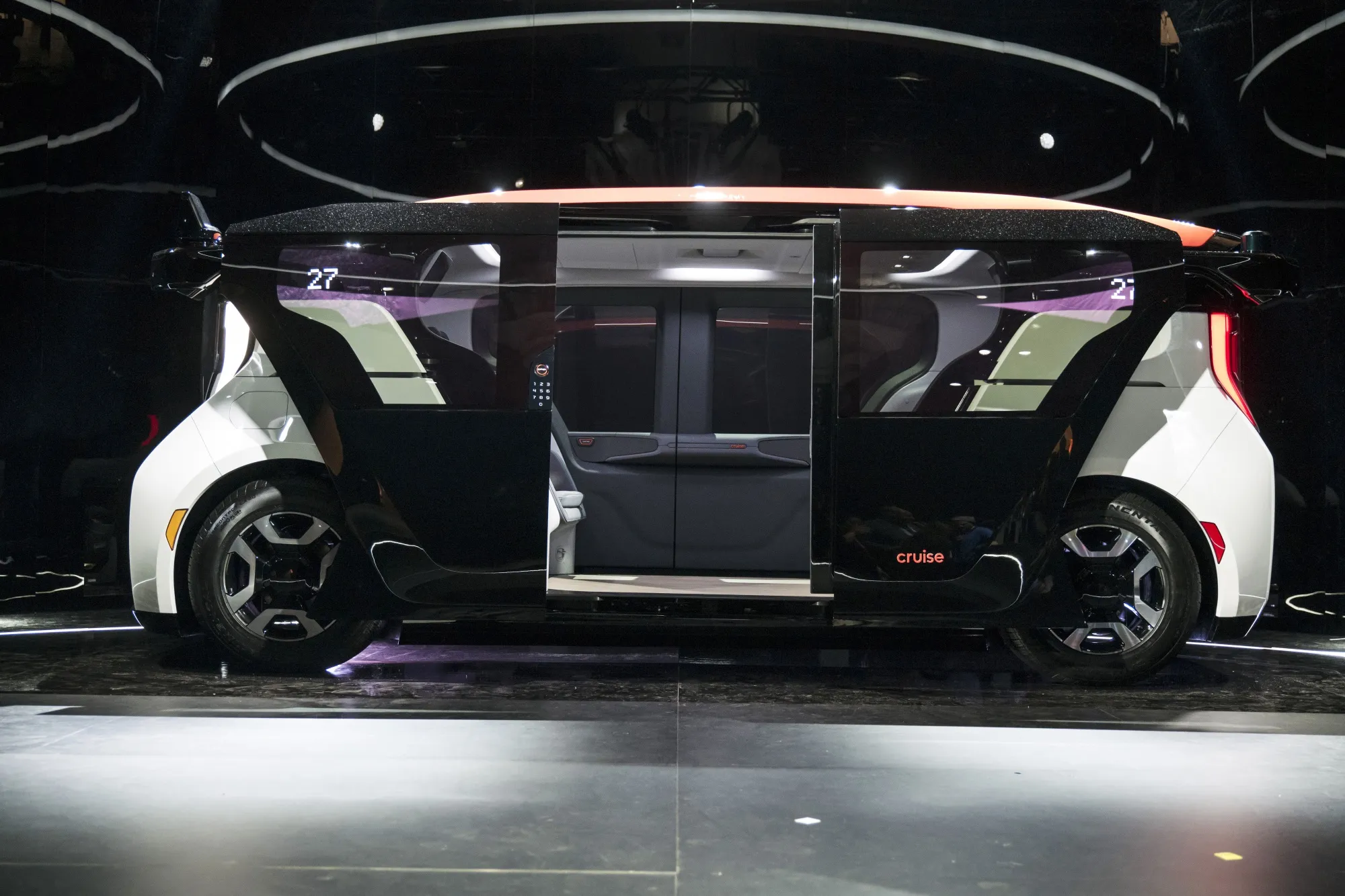 A Cruise Origin electric driverless shuttle.