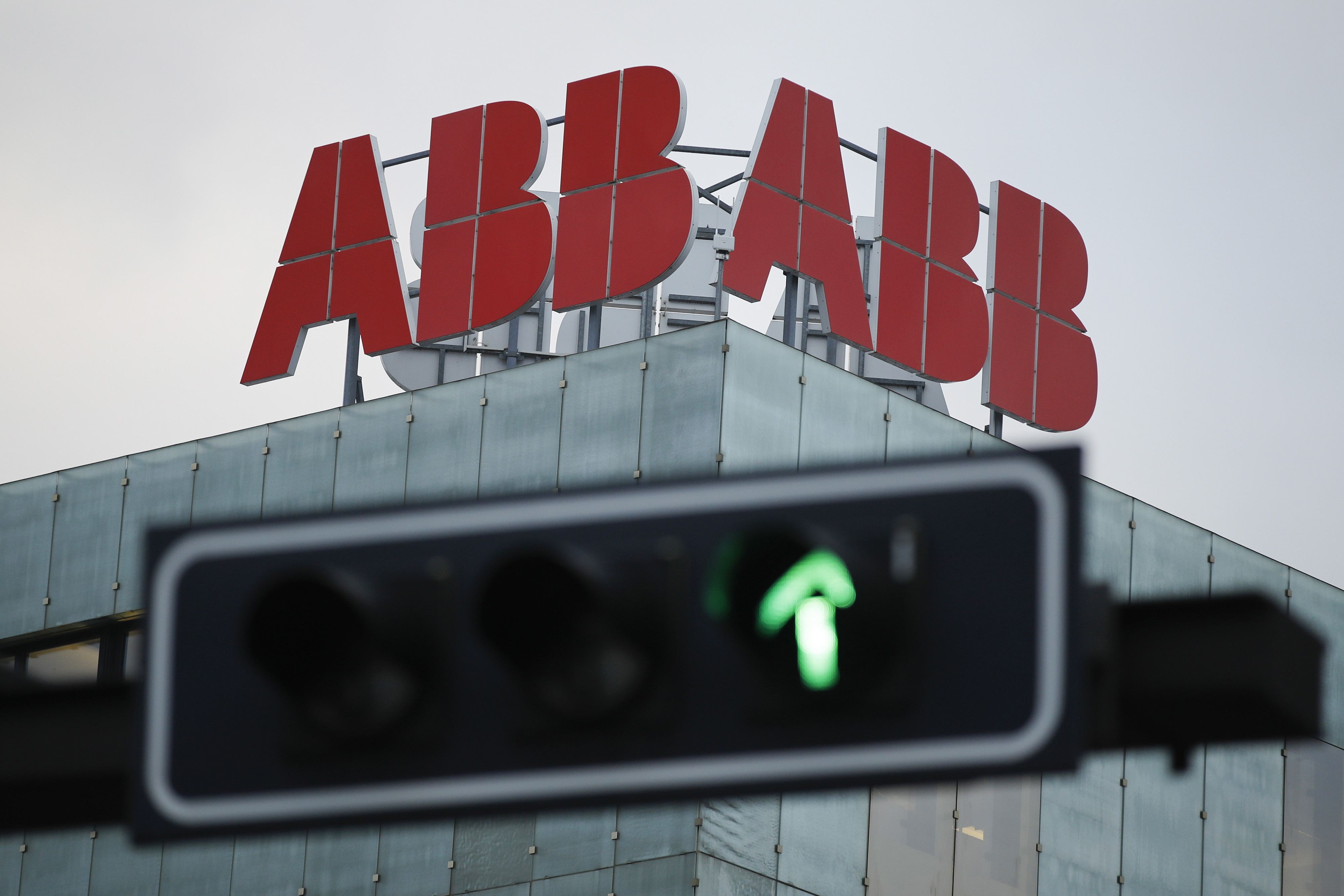 A logo stands on the roof of an ABB Ltd. plant in Baden, Switzerland.