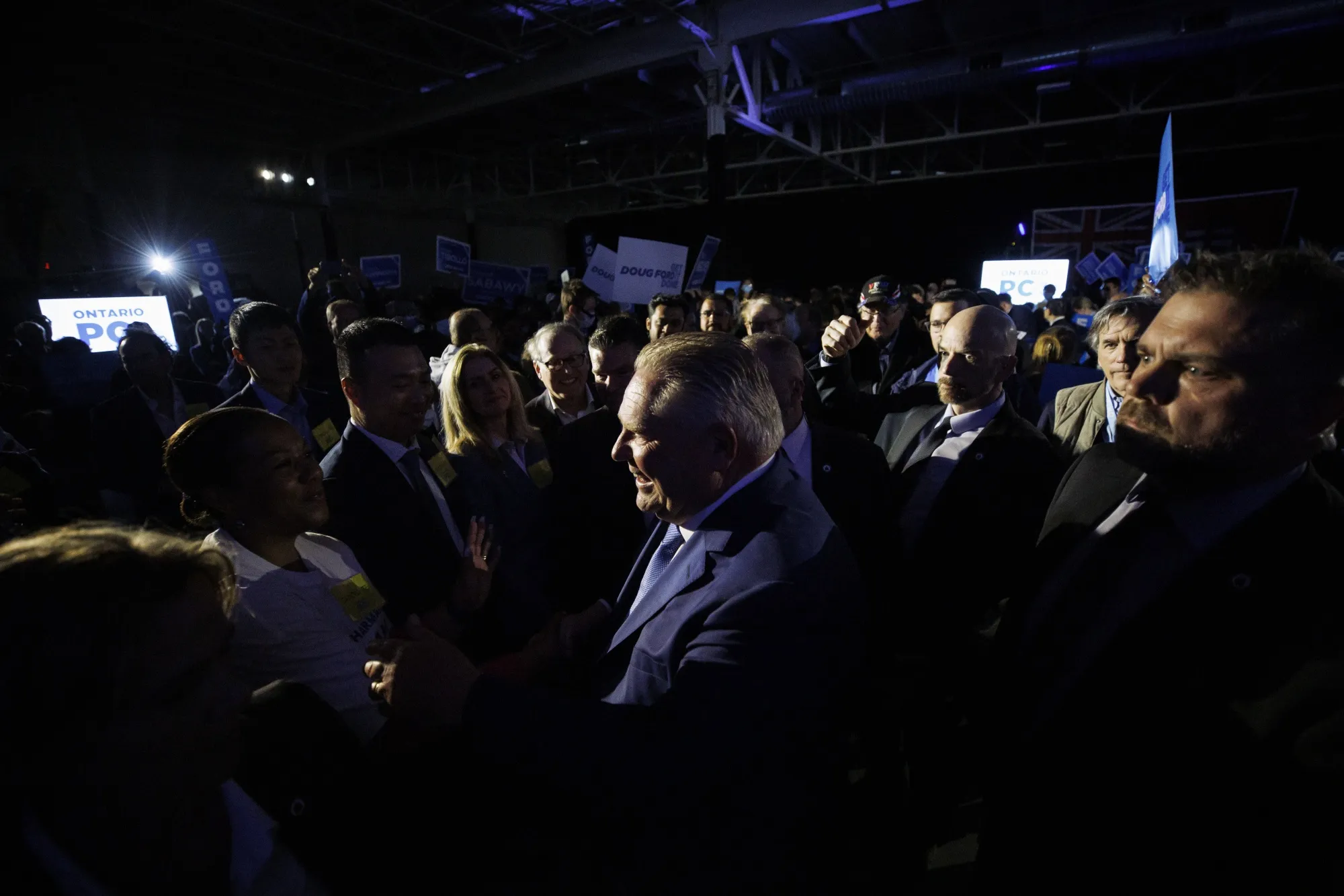 Doug Ford, Ontario’s premier, greets attendees during a ‘Get It Done’ campaign rally in Toronto, Ontario, Canada, on Wednesday, May 4, 2022. 