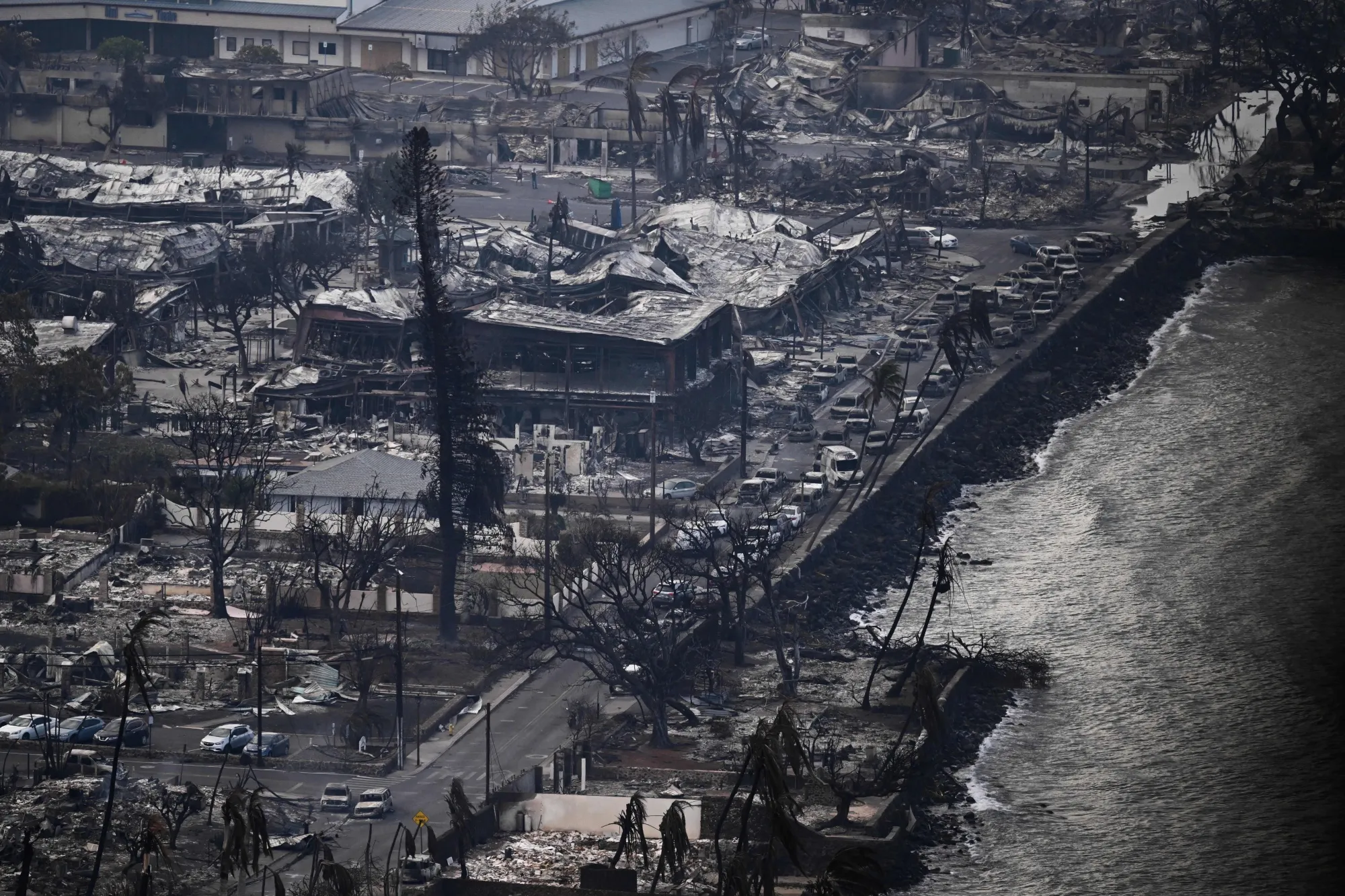 The aftermath of a devastating fire in the historic Maui town of Lahaina.