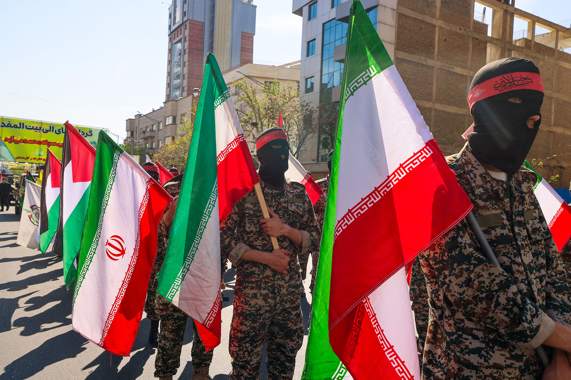 Iranians attend the funeral procession for seven Islamic Revolutionary Guard Corps members killed in a strike on Syria in Tehran, Iran on April 5.