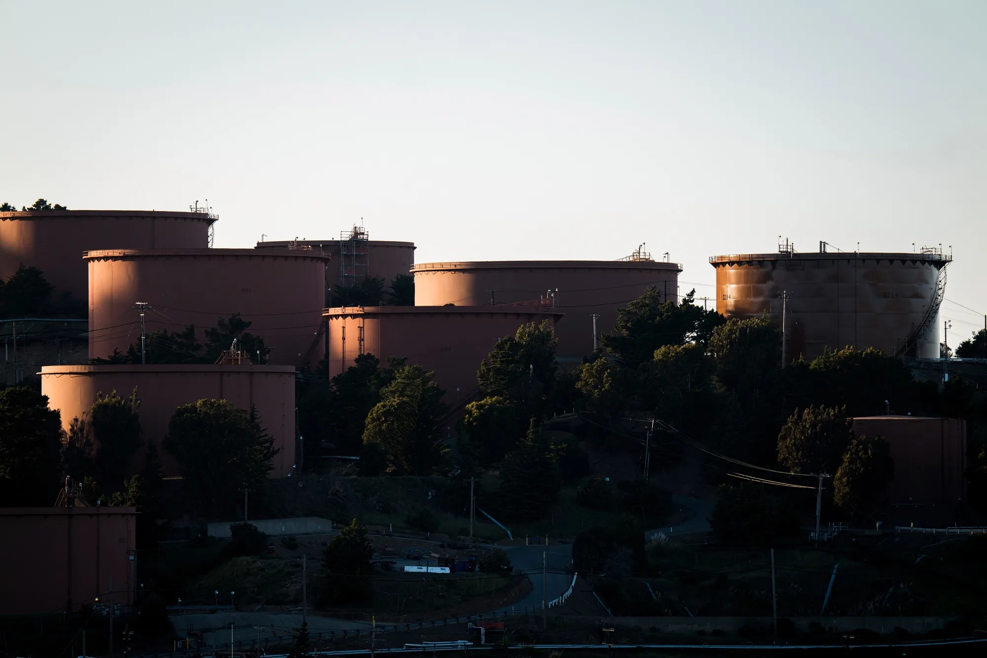 Fuel storage tanks stand in Richmond, California.