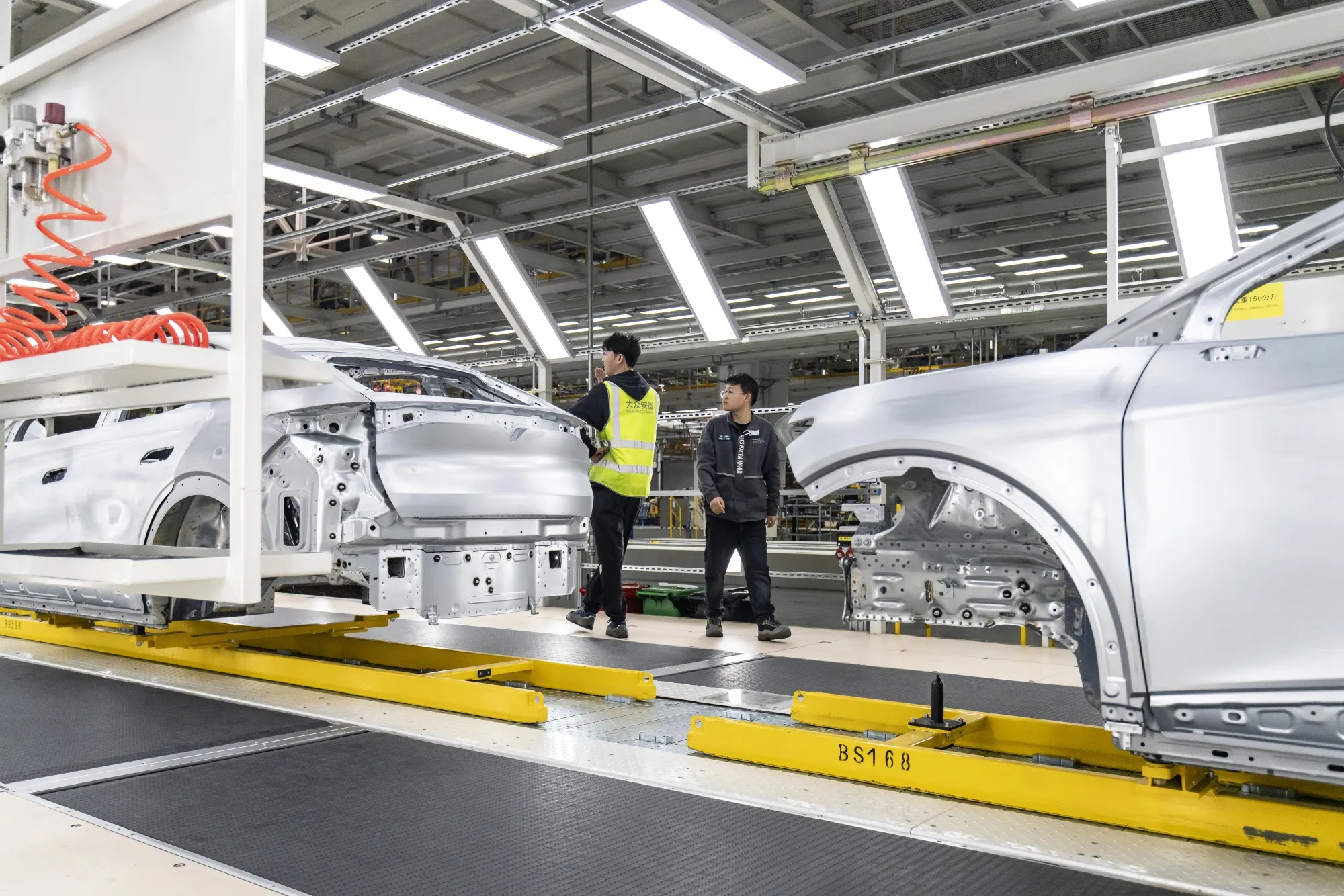 The production line at the Volkswagen factory in Hefei, Anhui Province, China.