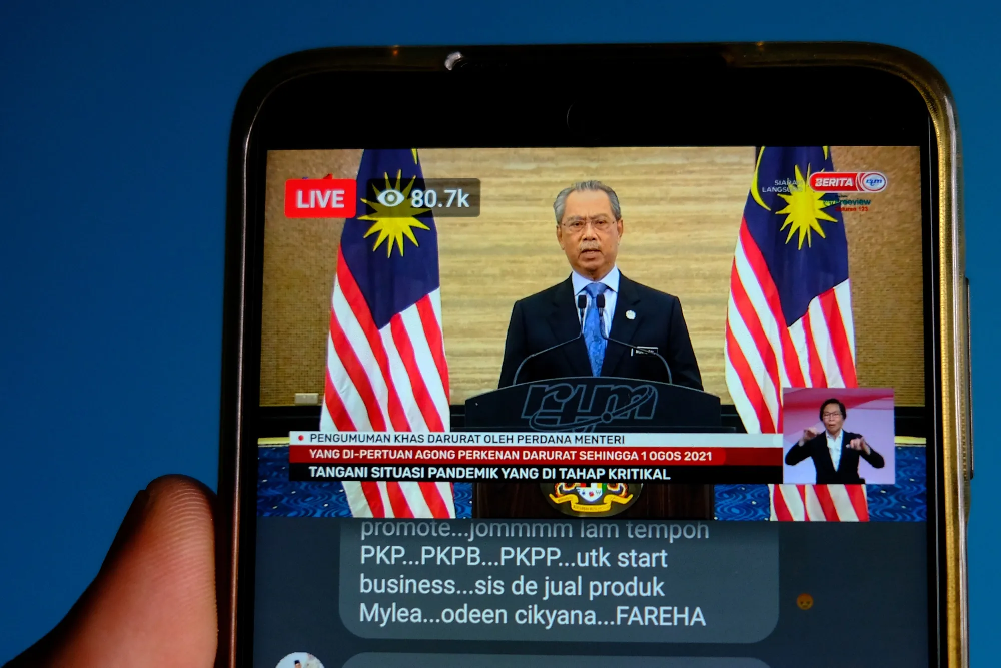 Muhyiddin Yassin during a live news broadcast on Jan. 12.