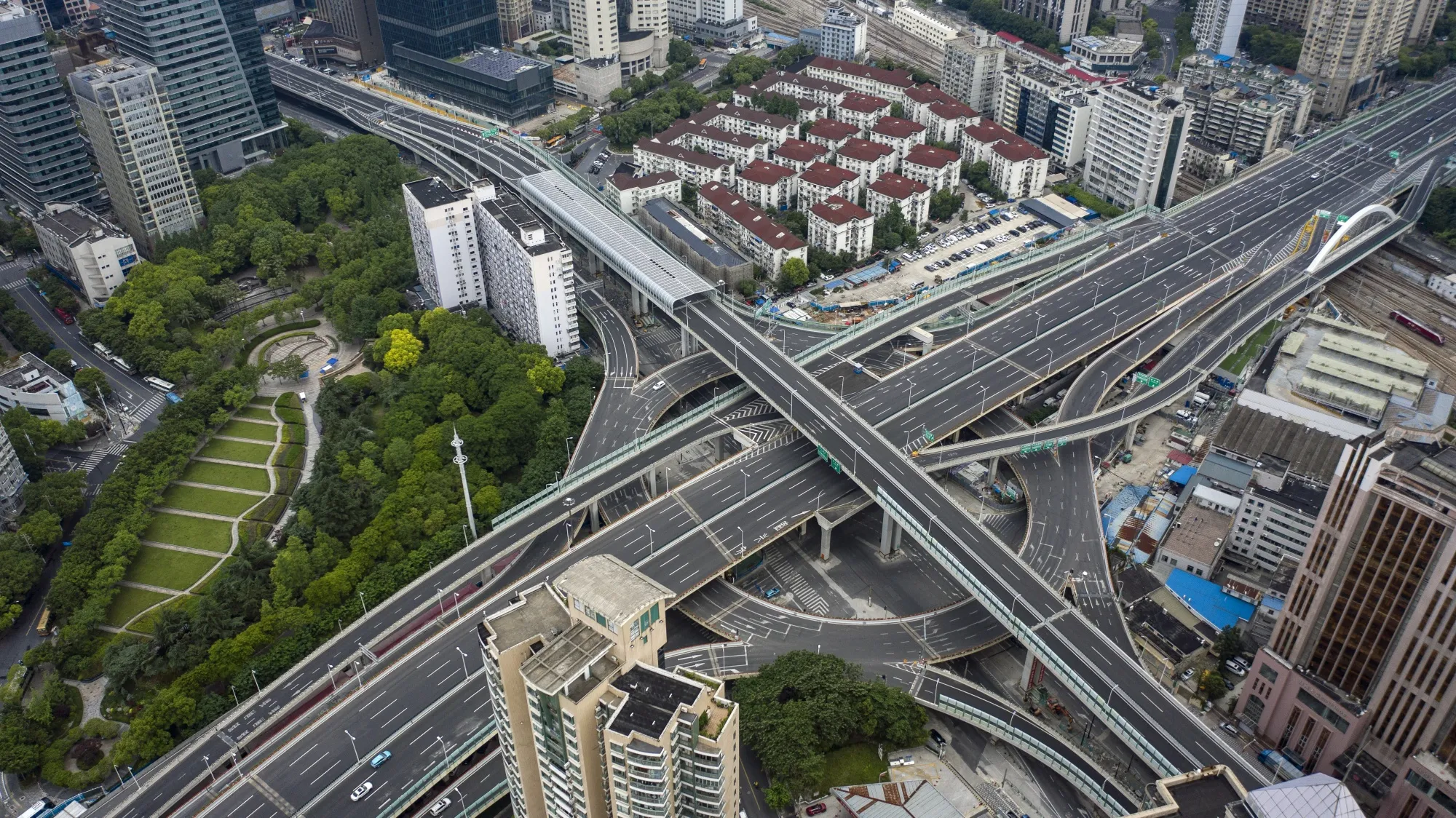 Near-empty highways during a lockdown due to Covid-19 in Shanghai in May. 