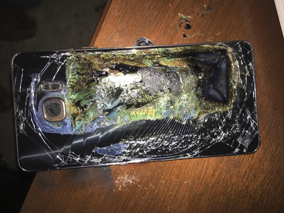 A damaged Samsung Galaxy Note 7. Photographer: Shawn L. Minter via AP Photo
