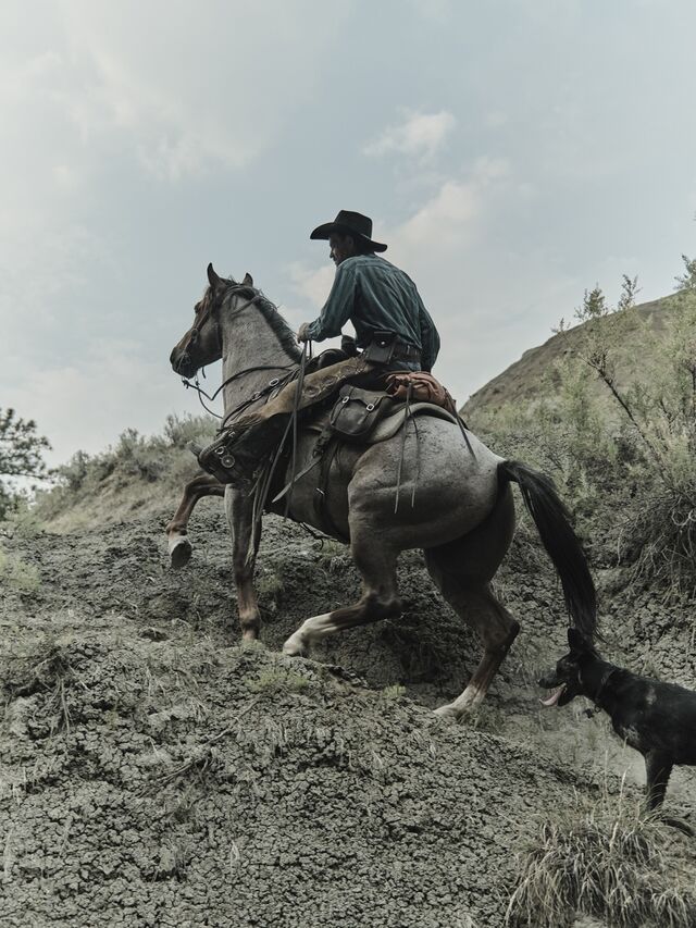 Phipps with his horse and dog on his ranch