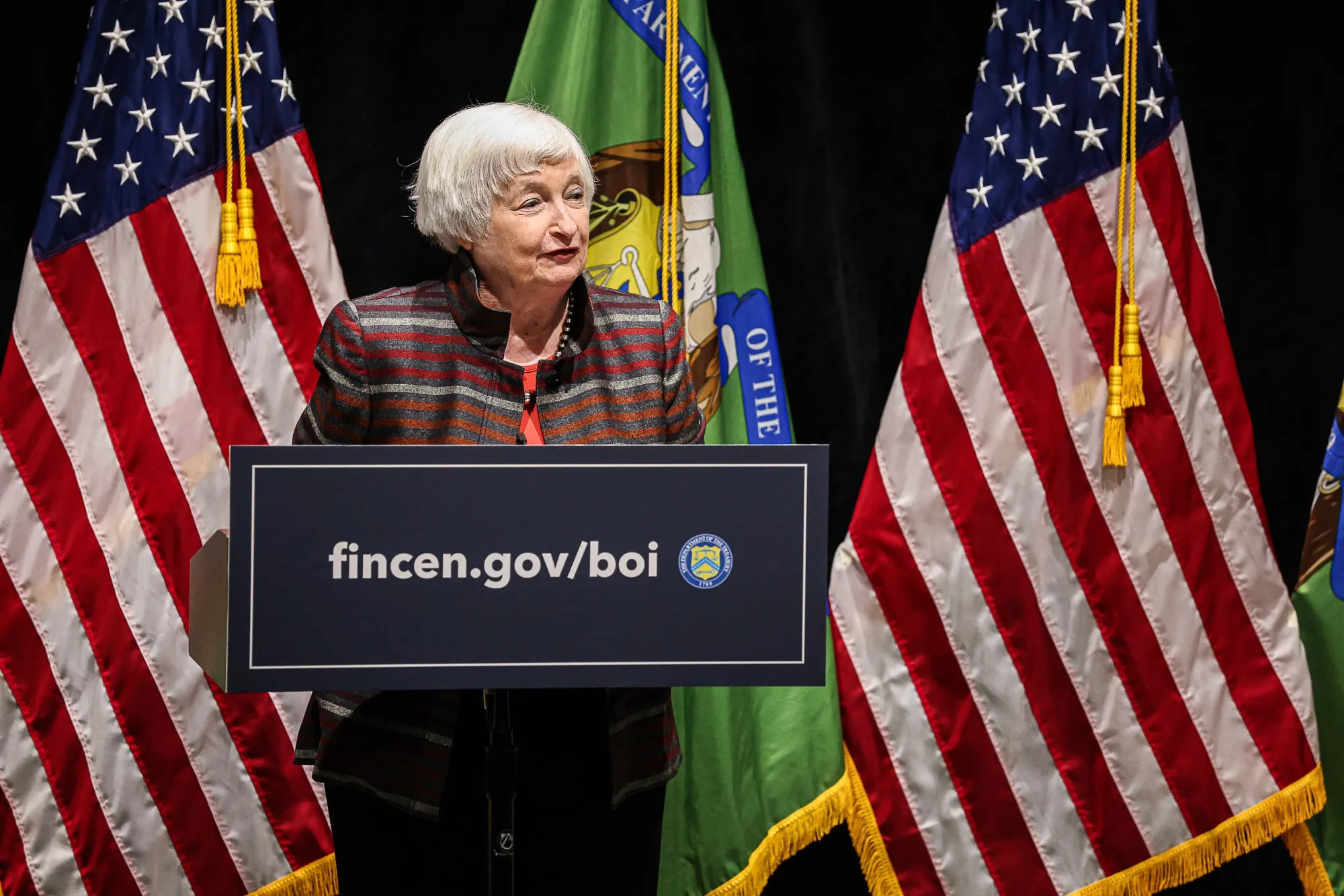 Janet Yellen speaks in Vienna, Virginia on Jan. 8.