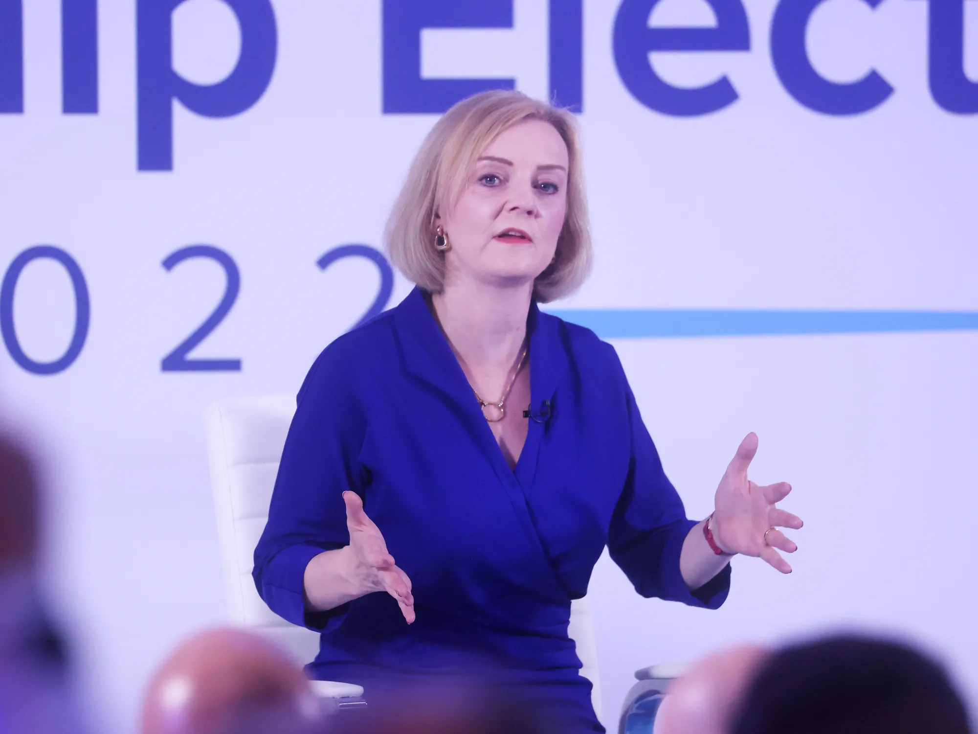 Liz Truss speaks during the&nbsp;Conservative Party leadership hustings in Norwich, UK, on Aug. 25.