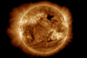 A GOES-16 Solar Ultraviolet Imager image of the sun on May 10.