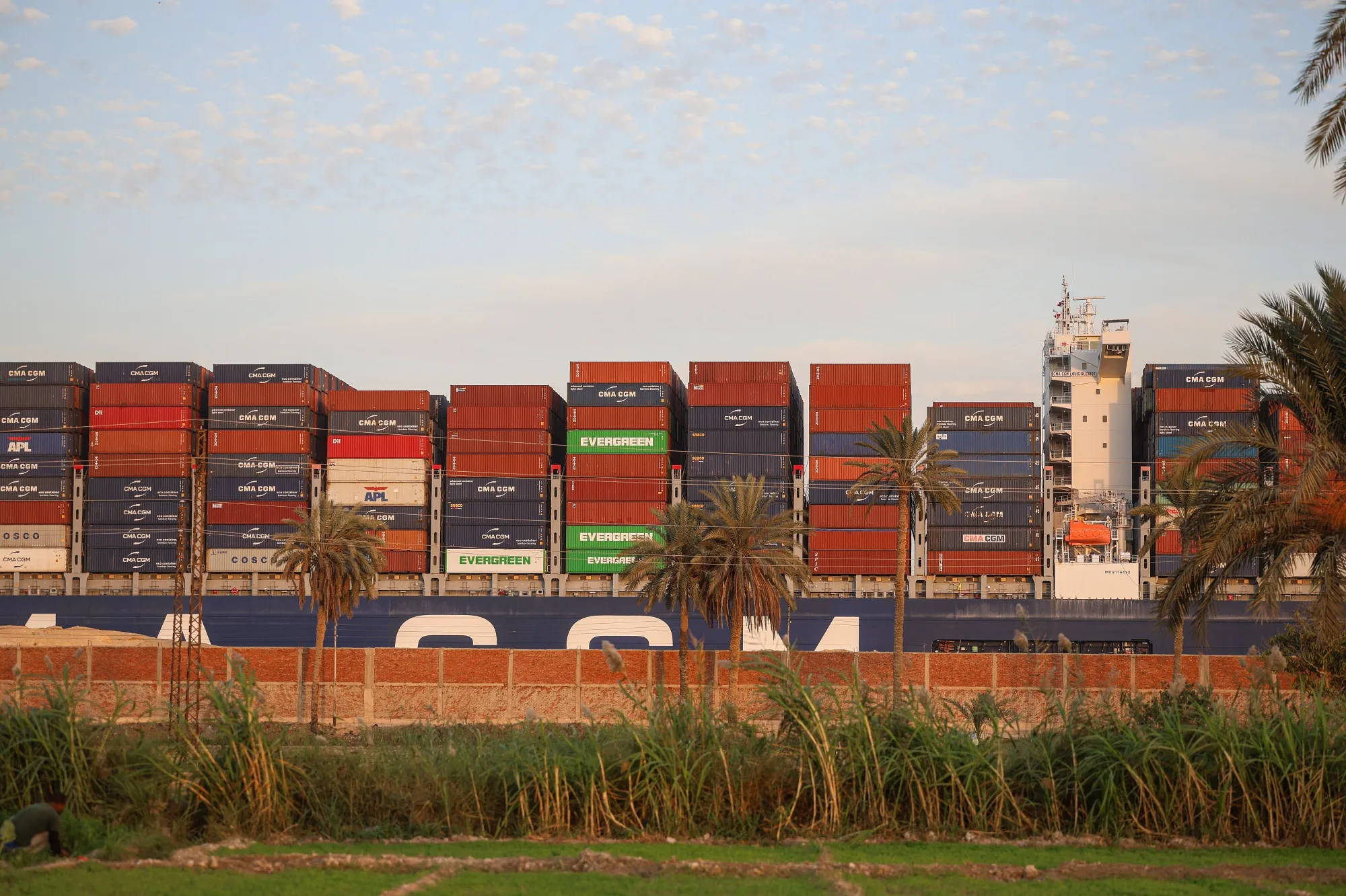The Louis Bleriot container ship sails southbound to exit the Suez Canal in&nbsp;Egypt last month.&nbsp;