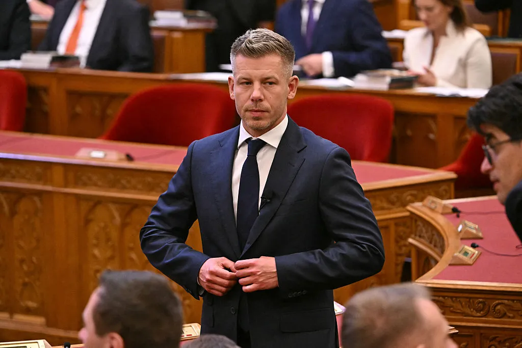 Peter Magyar&nbsp;at the Hungarian parliament in Budapest on May 9.