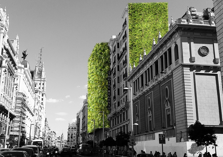 Madrid's Gran Via as it might look with green walls.