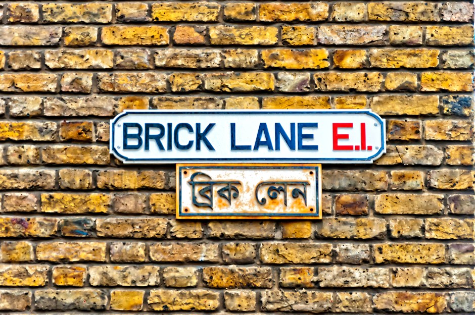 A sign for London's Brick Lane in English and Bengali