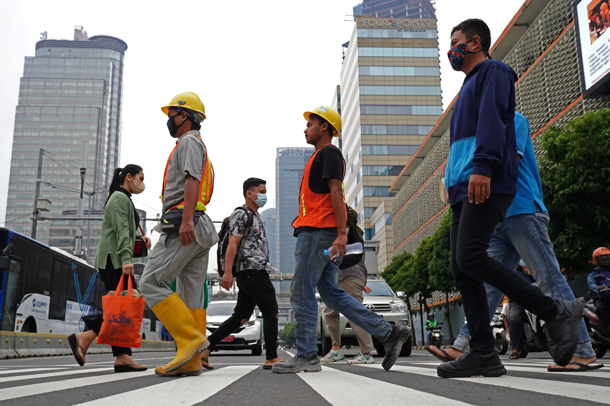 Morning commuters in Jakarta, Indonesia.
