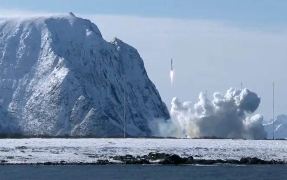 The&nbsp;Isar Aerospace&nbsp;rocket shortly before veering off&nbsp;after liftoff, in Norway.