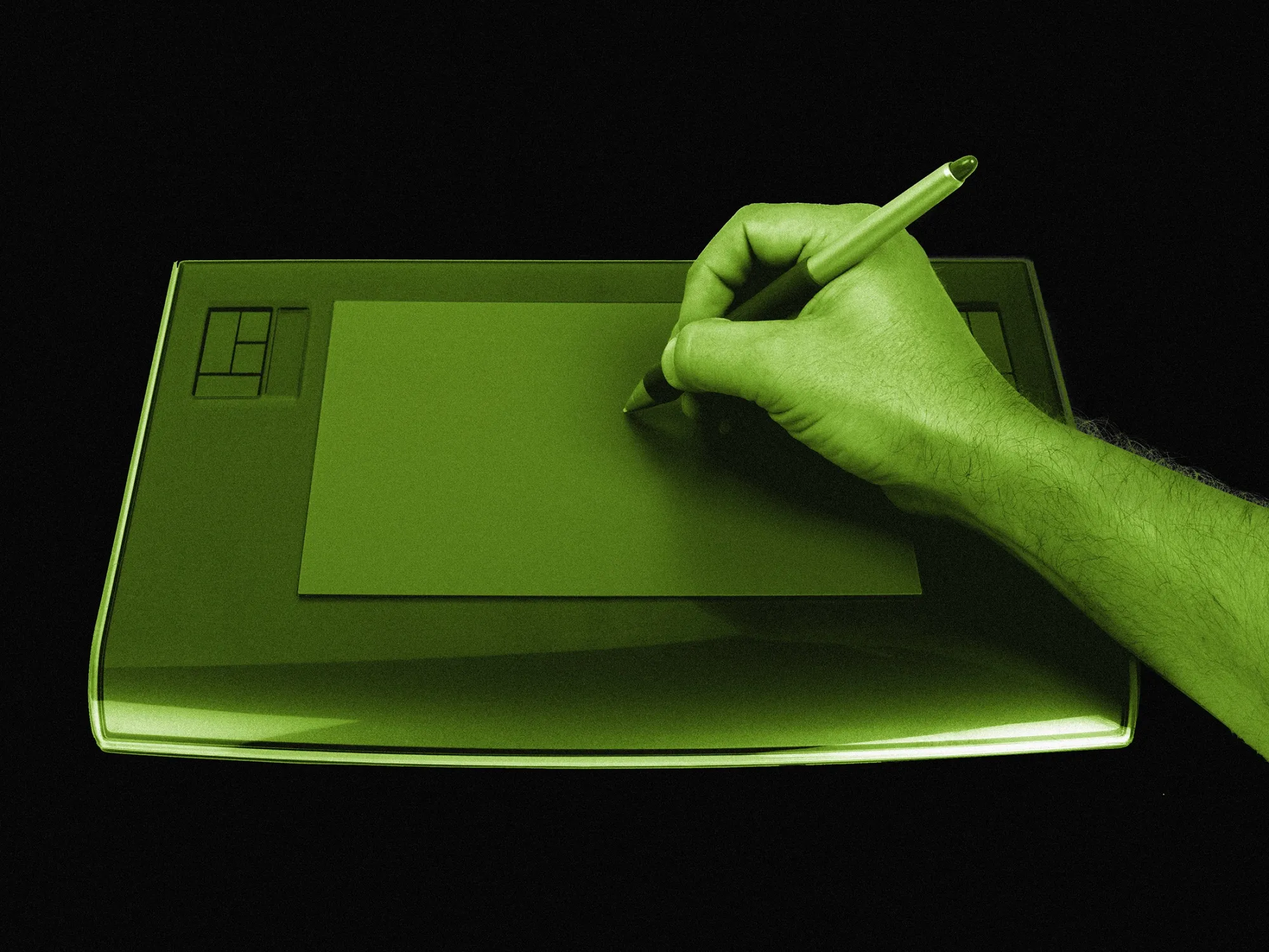 Using a digital graphic tablet,&nbsp;right handed.