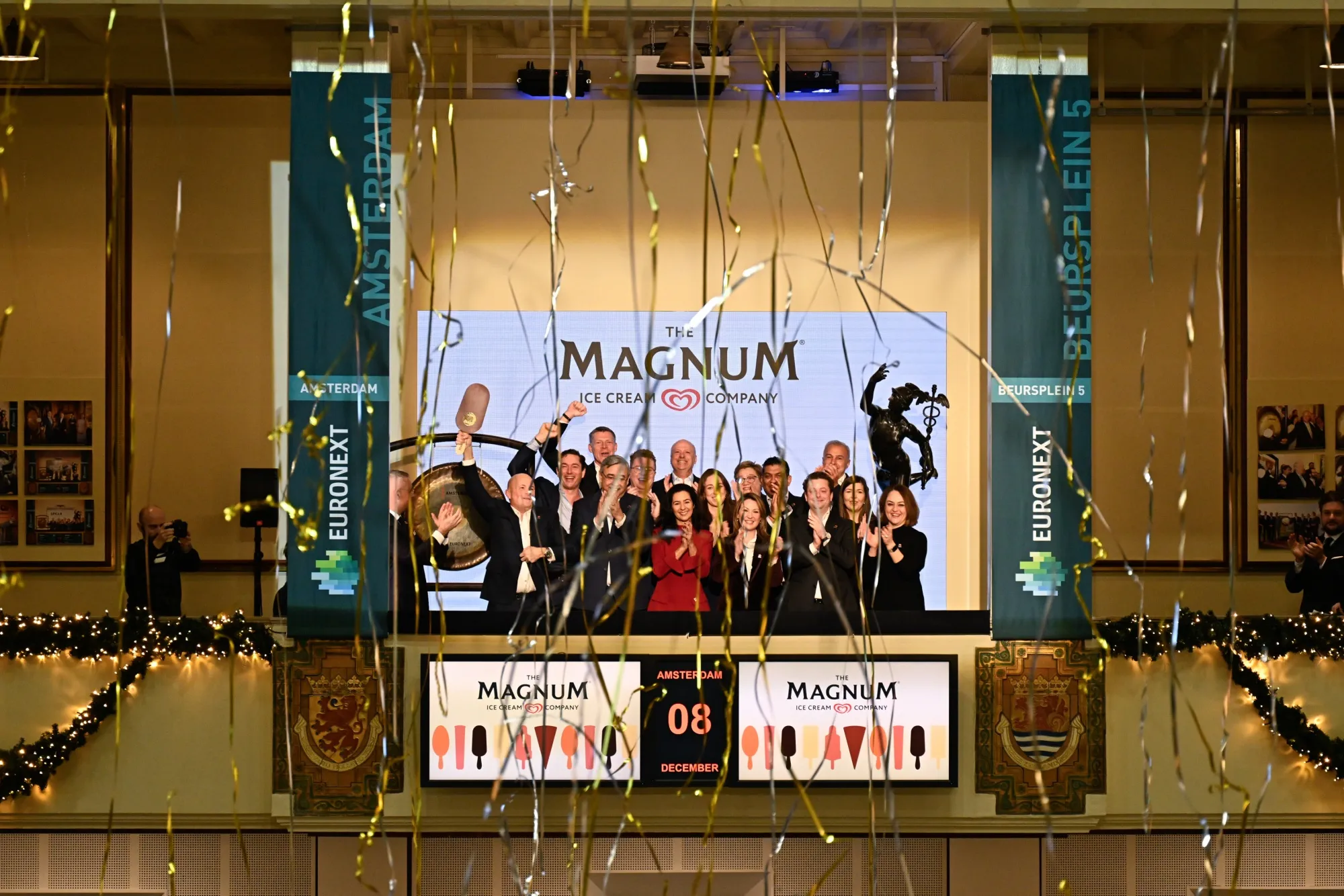 The listing of Magnum Ice Cream Co. at Euronext Amsterdam, Netherlands, in 2025.