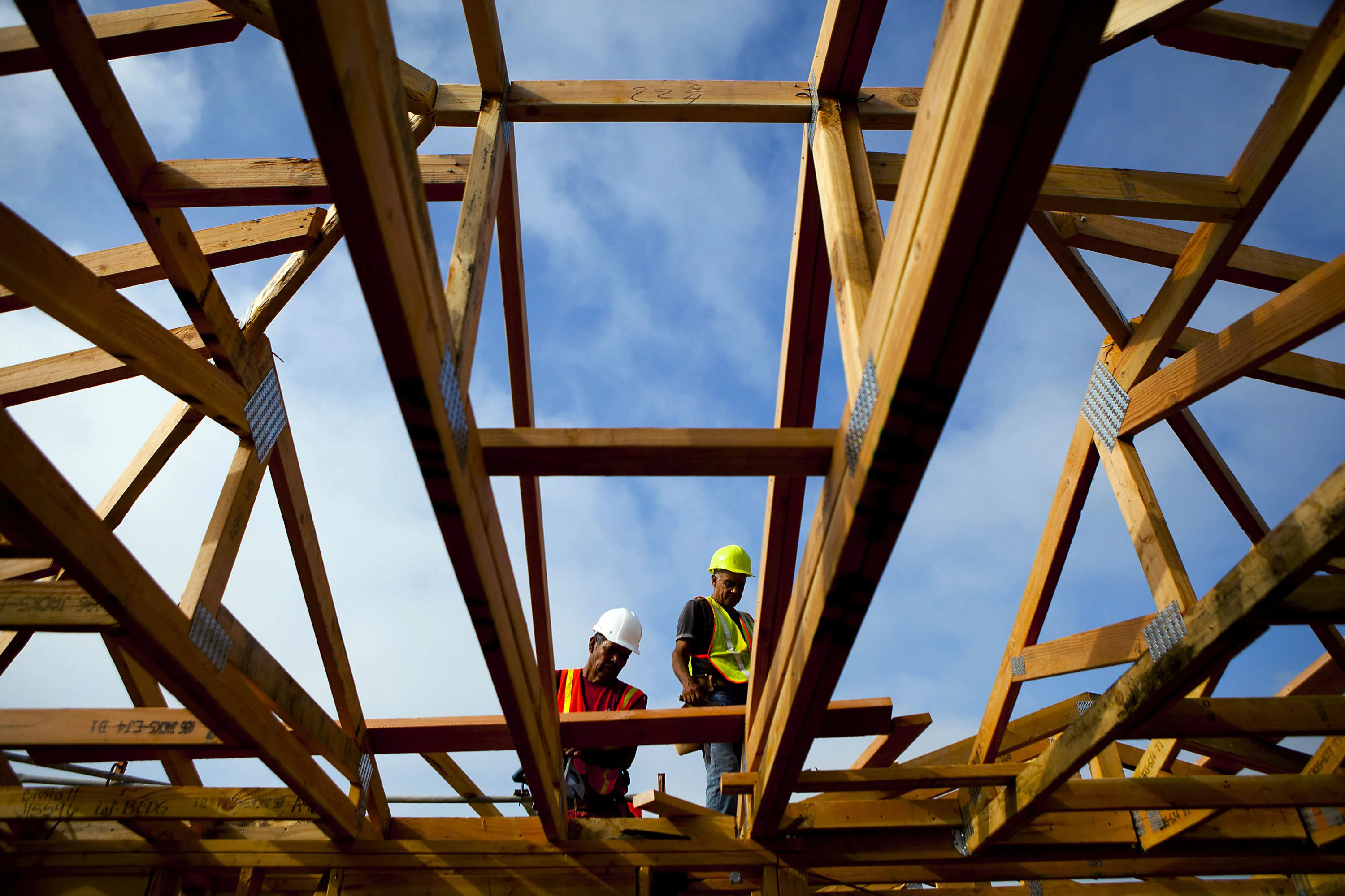 Contractors at a development in San Diego. Photograph by Sam Hodgson/Bloomberg