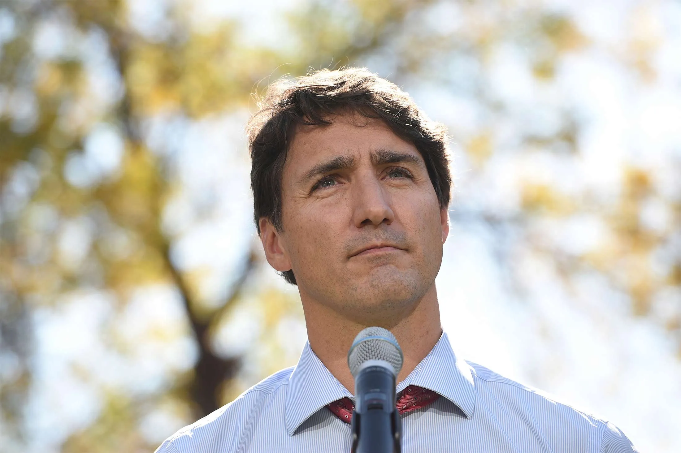 Justin Trudeau addresses members of the media in Winnipeg on Sept. 19.&nbsp;