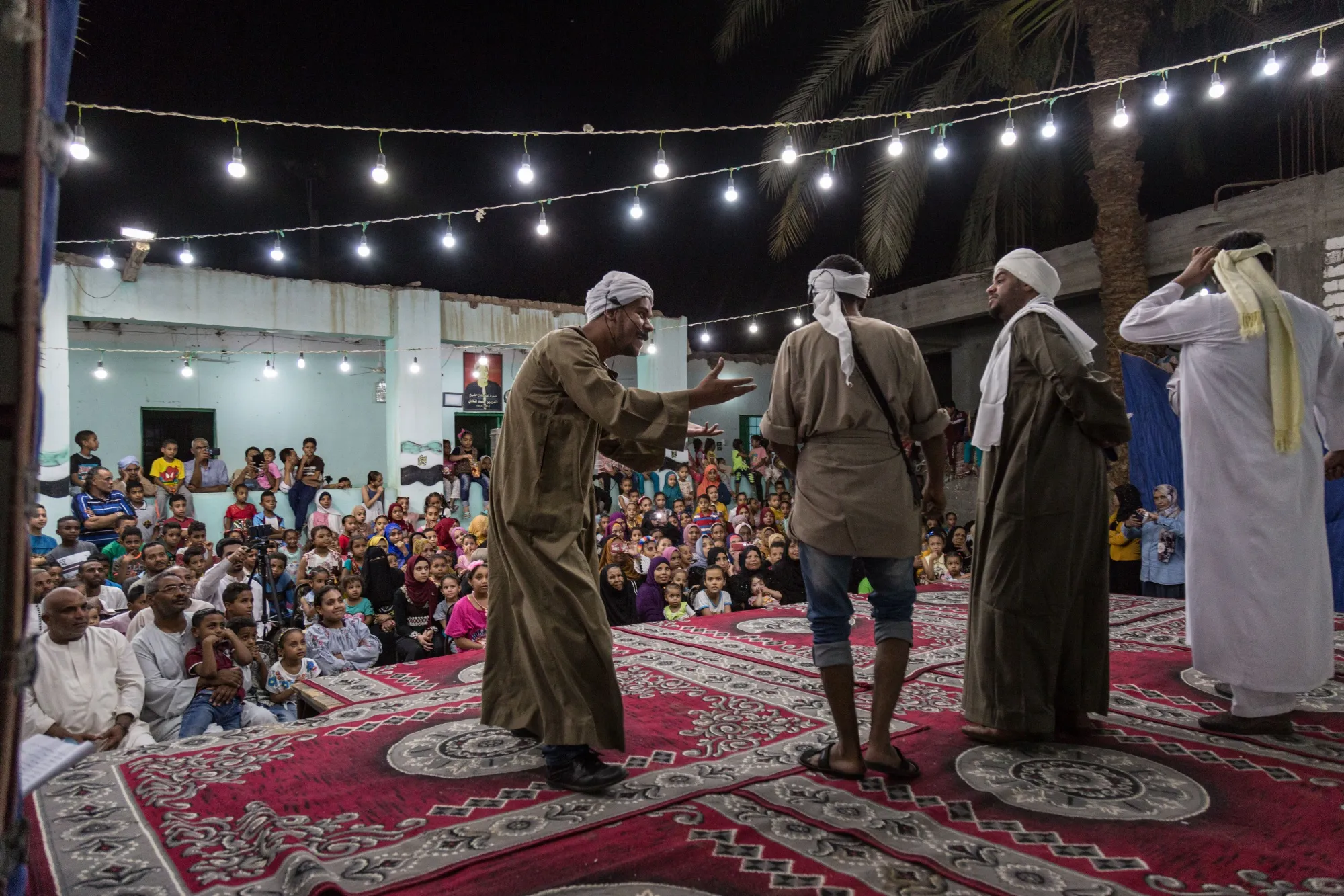 Actors participate in a play about climate change in the village of&nbsp;El-Boghdadi.