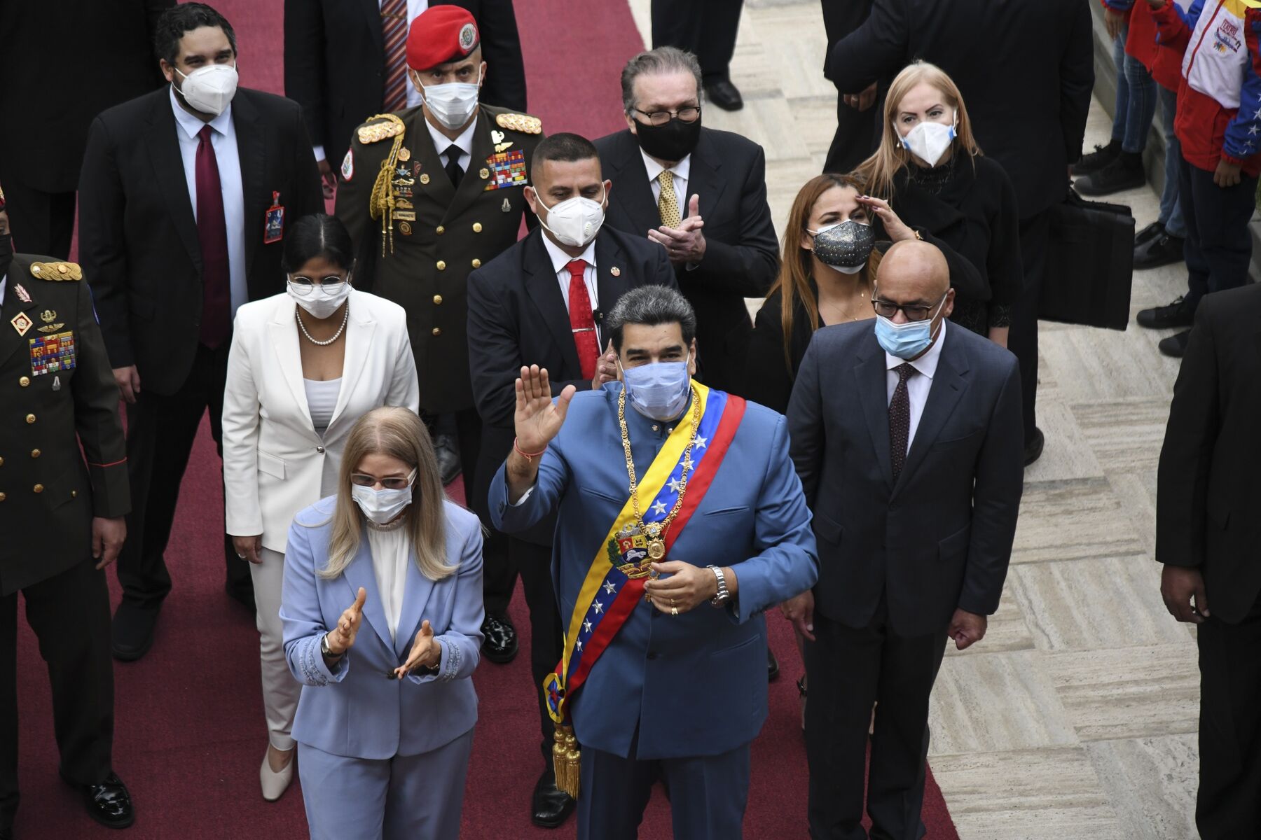 Nicolas Maduro, Venezuela's president, and Cilia Flores, Venezuela's first lady, arrive at the National Assembly in Caracas on Jan. 12. 2021. 