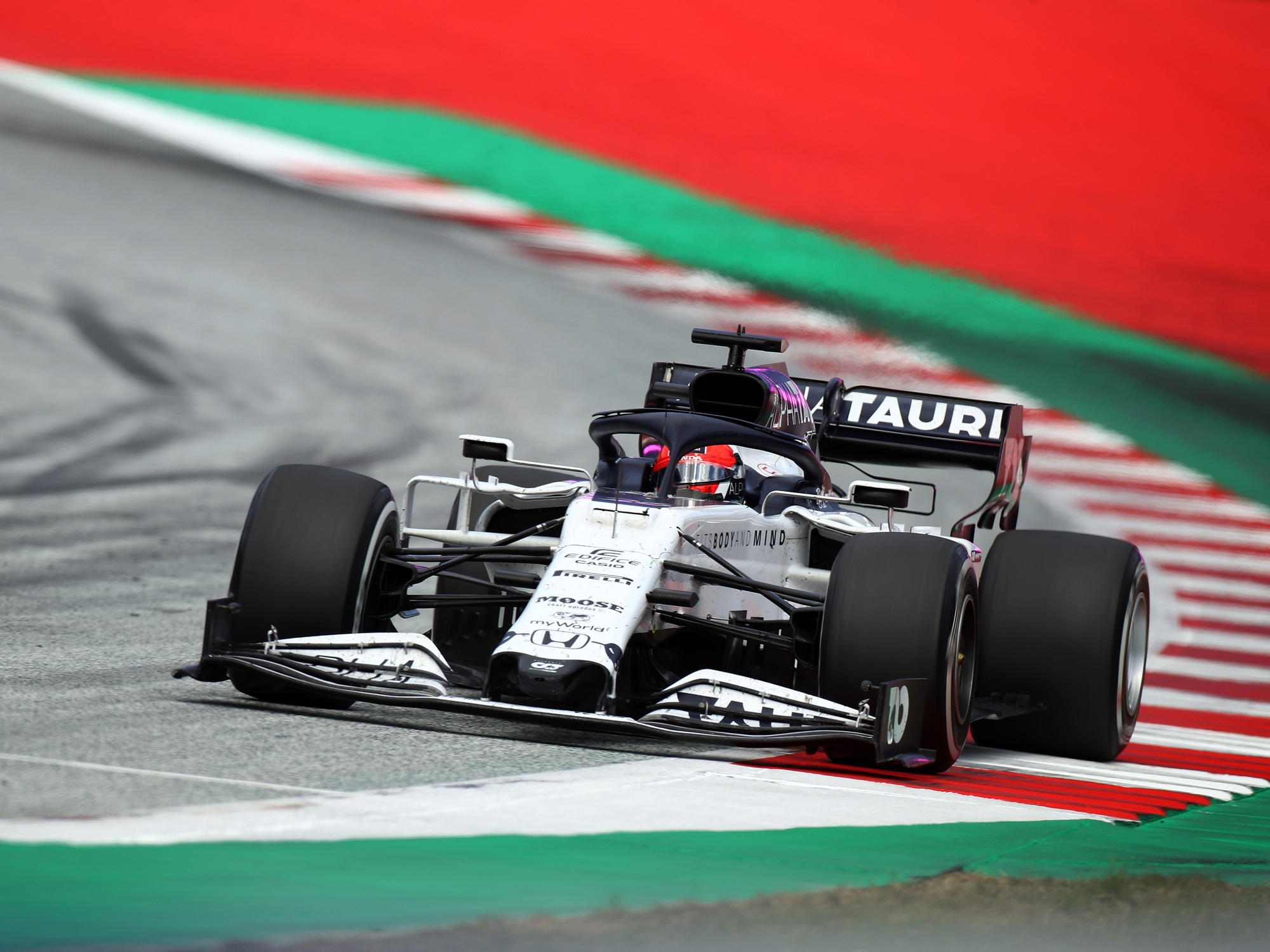 Daniil Kvyat driving the a Scuderia AlphaTauri AT01 Honda on track during the Formula One Grand Prix of Styria in July.