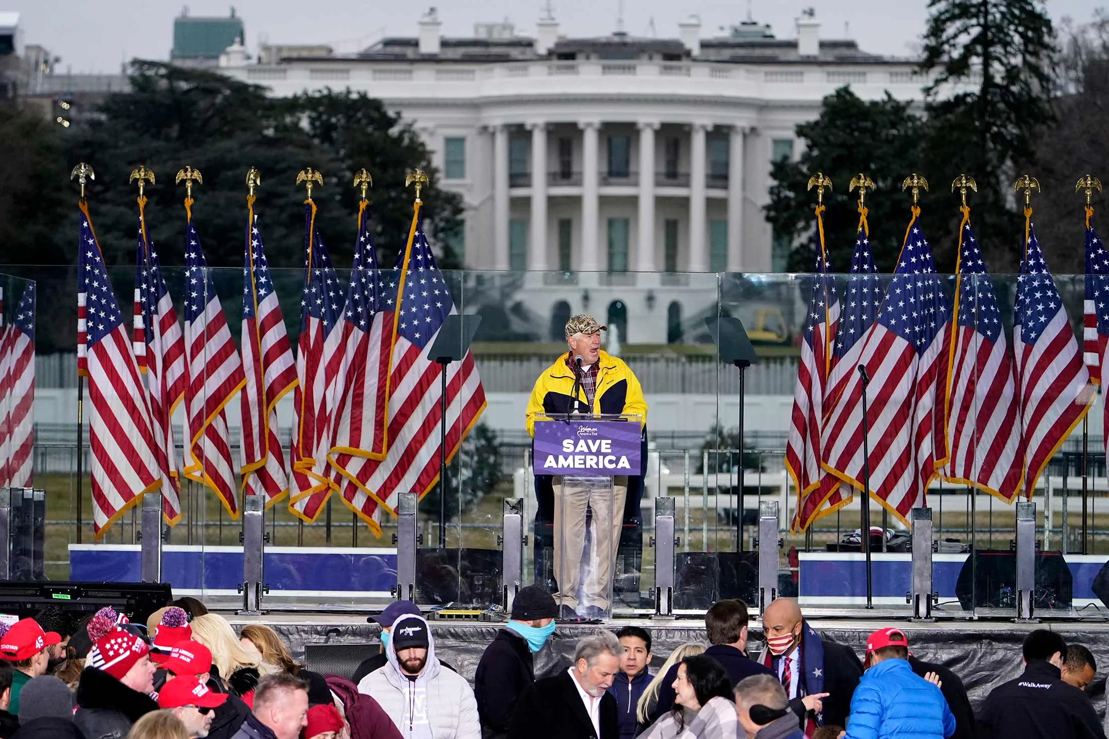 Representative Mo Brooks&nbsp;speaks at a rally&nbsp;in front of the White House on Jan. 6.