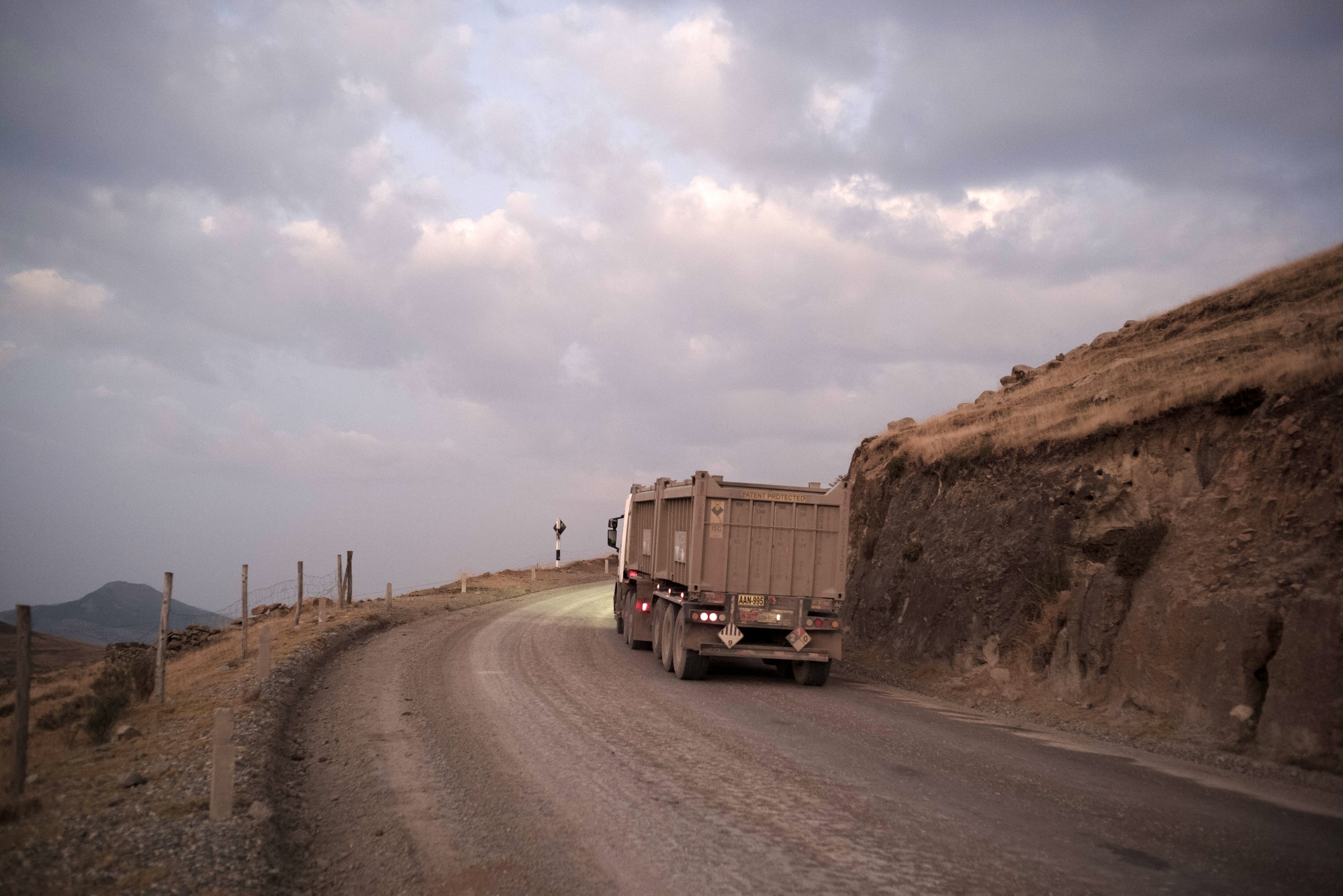 A mining truck moves raw material at a copper mine in Apurimac, Peru.