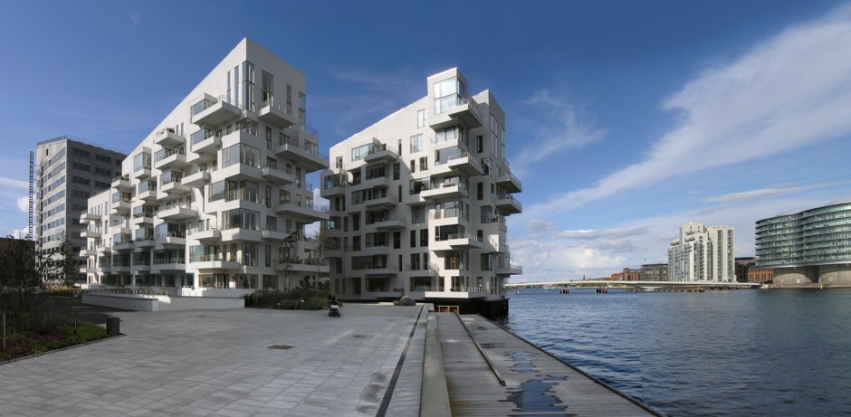 Archetypal &quot;binocular apartments&quot; on Havneholm Island in Copenhagen's South Harbor.