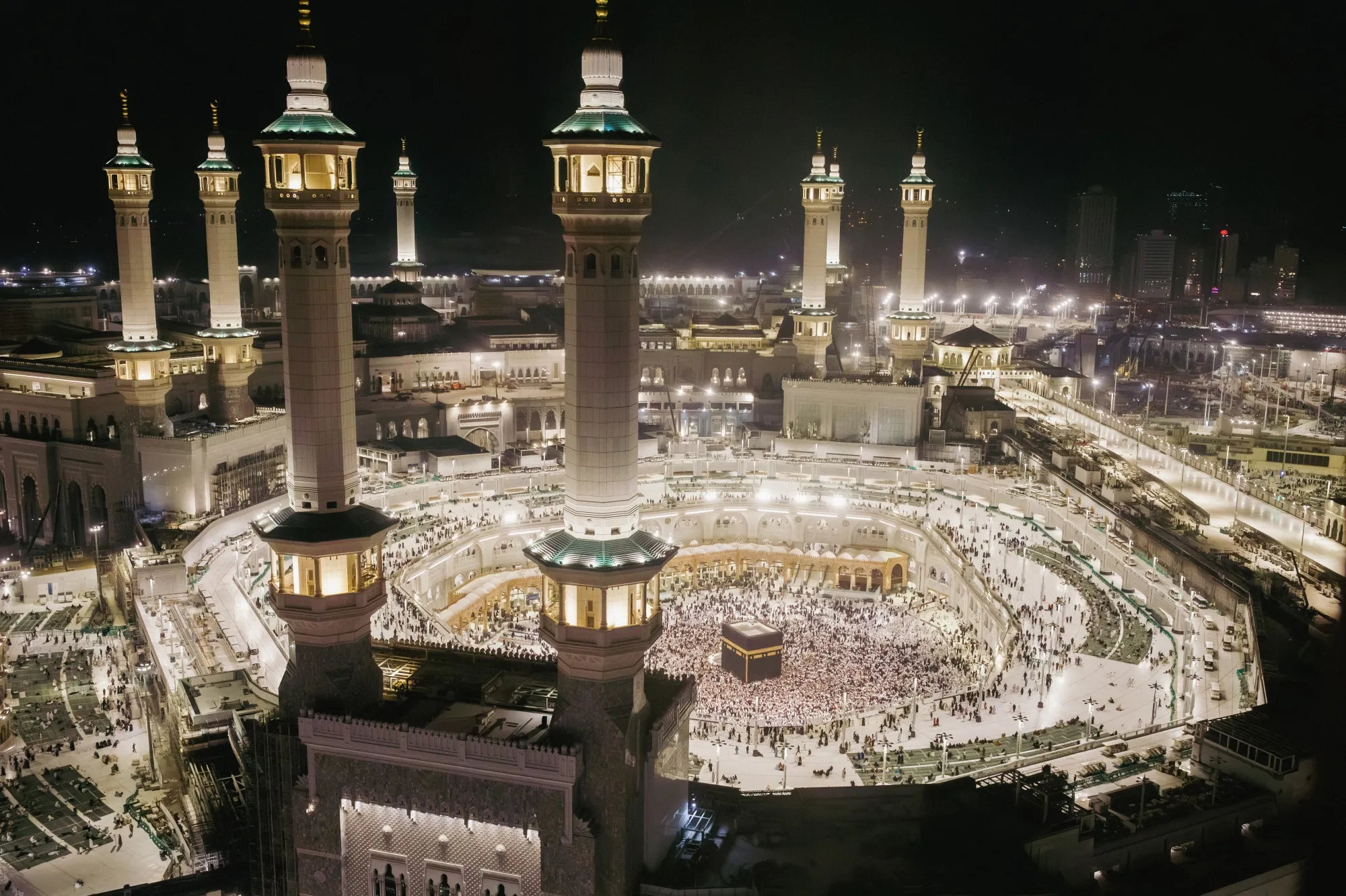 The Masjid Al Haram and the Kaaba in Mecca.