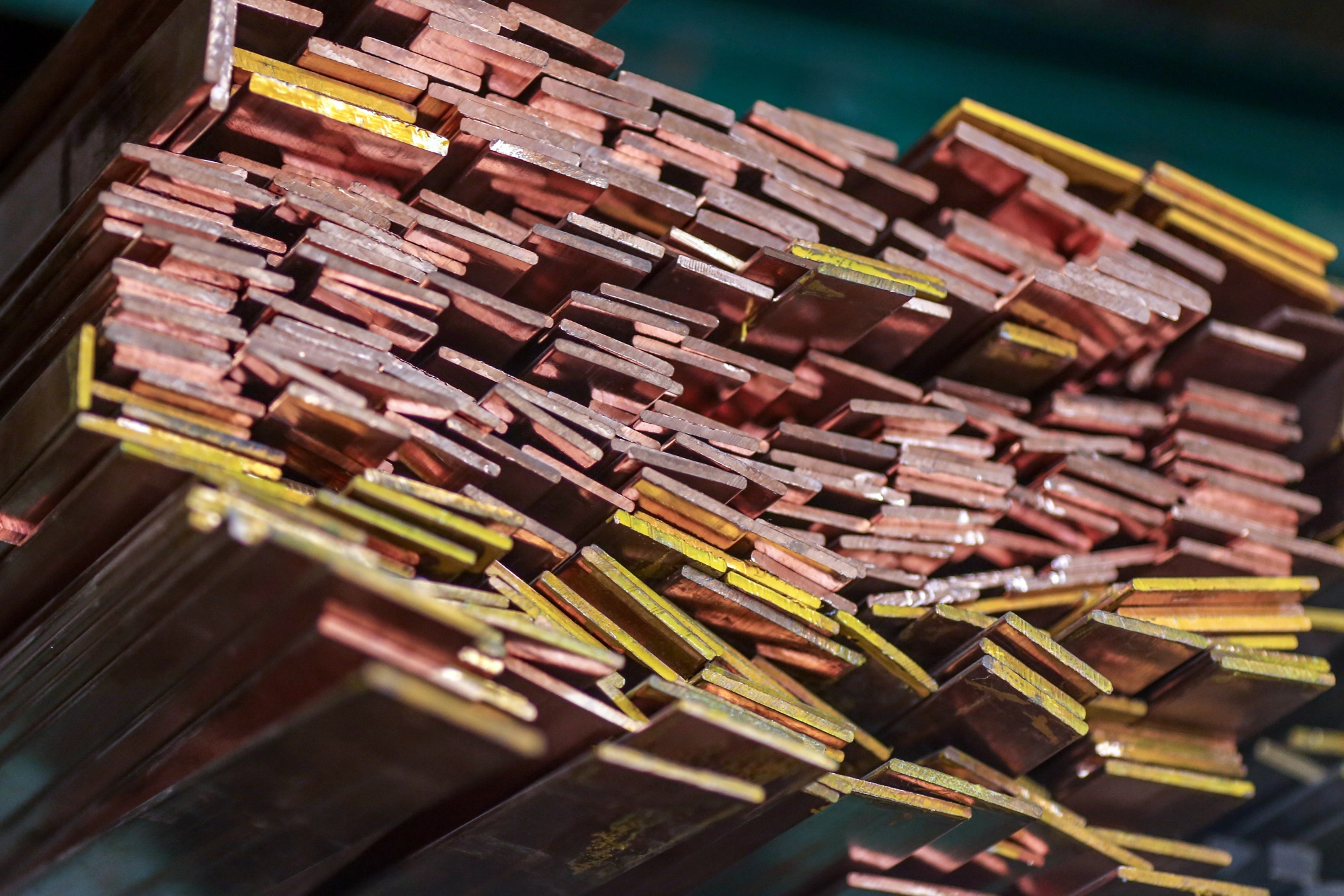 Copper bars at a wholesale metal market in Mumbai, India, on Thursday, Jan 8, 2026. The race for artificial intelligence and surging defense spending are set to intensify a projected shortage of copper as producers struggle to expand, according to a new study by S&P Global. Photographer: Dhiraj Singh/Bloomberg