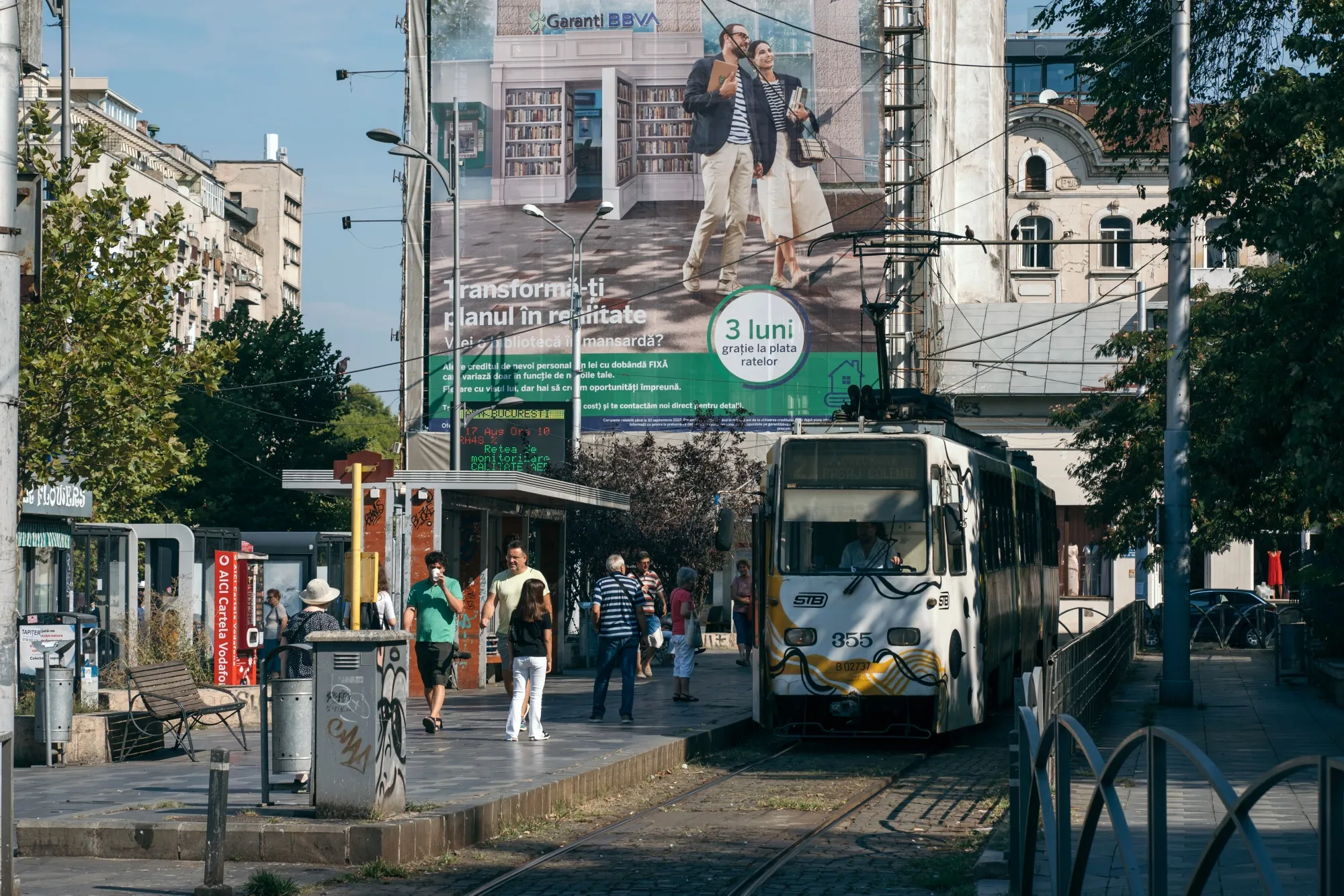 An advertisement for Garanti BBVA in Bucharest, Romania.