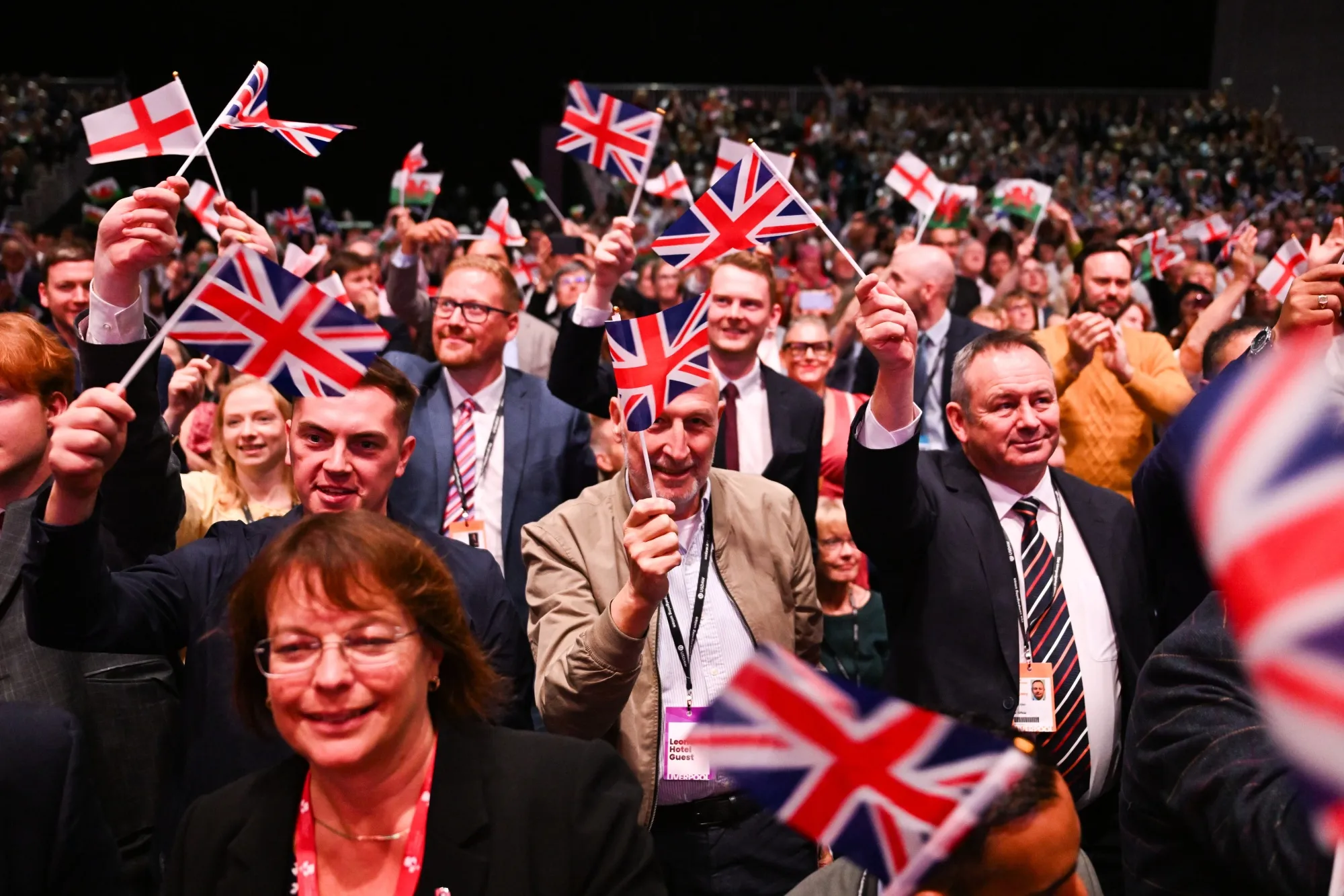 The conference audience&nbsp;cheers&nbsp;Labour leader&nbsp;Keir Starmer’s speech yesterday.