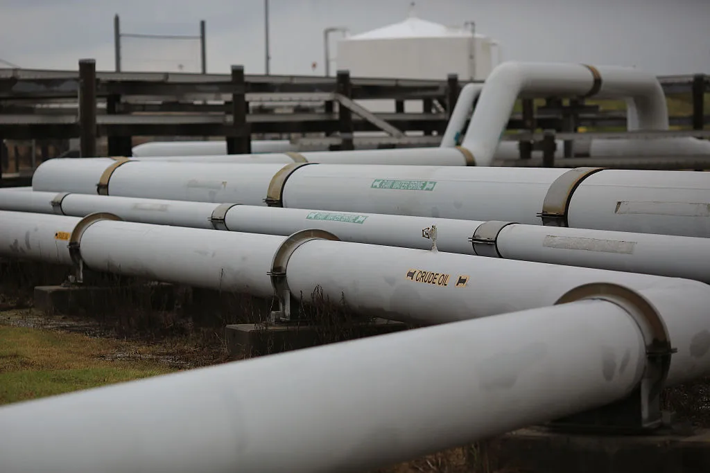 Crude oil pipelines at the US Department of Energy's Bryan Mound Strategic Petroleum Reserve in Freeport, Texas, in&nbsp;2016.&nbsp;&nbsp;