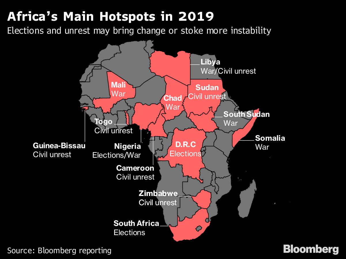 A Country Guide to Africa's Top Political Hotspots in 2019 Map Bloomberg