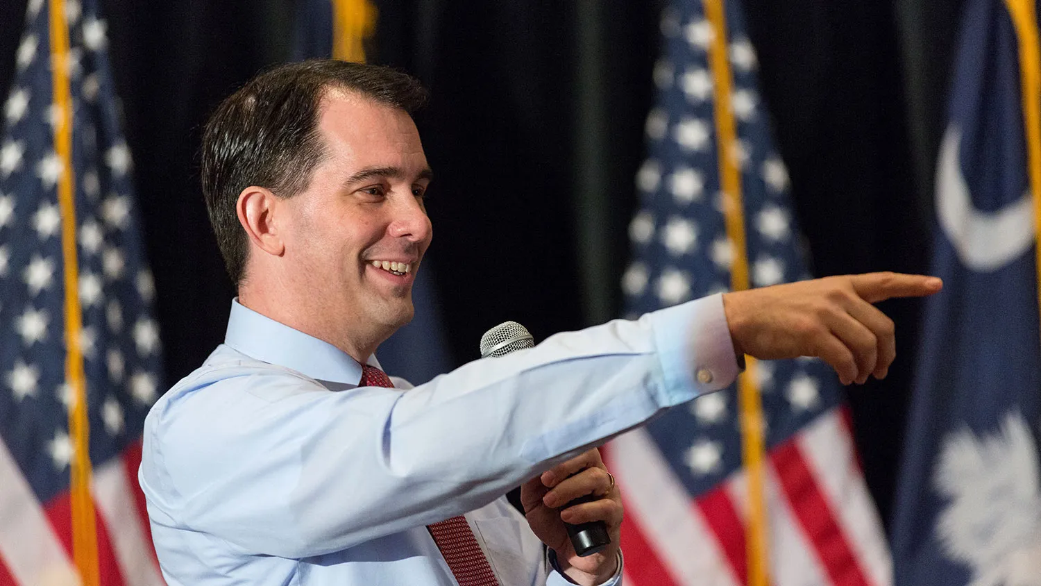 Wisconsin Governor and potential Republican presidential candidate Scott Walker speaks to supporters during GOP lunch event on March 20, 2015 in Charleston, South Carolina.

