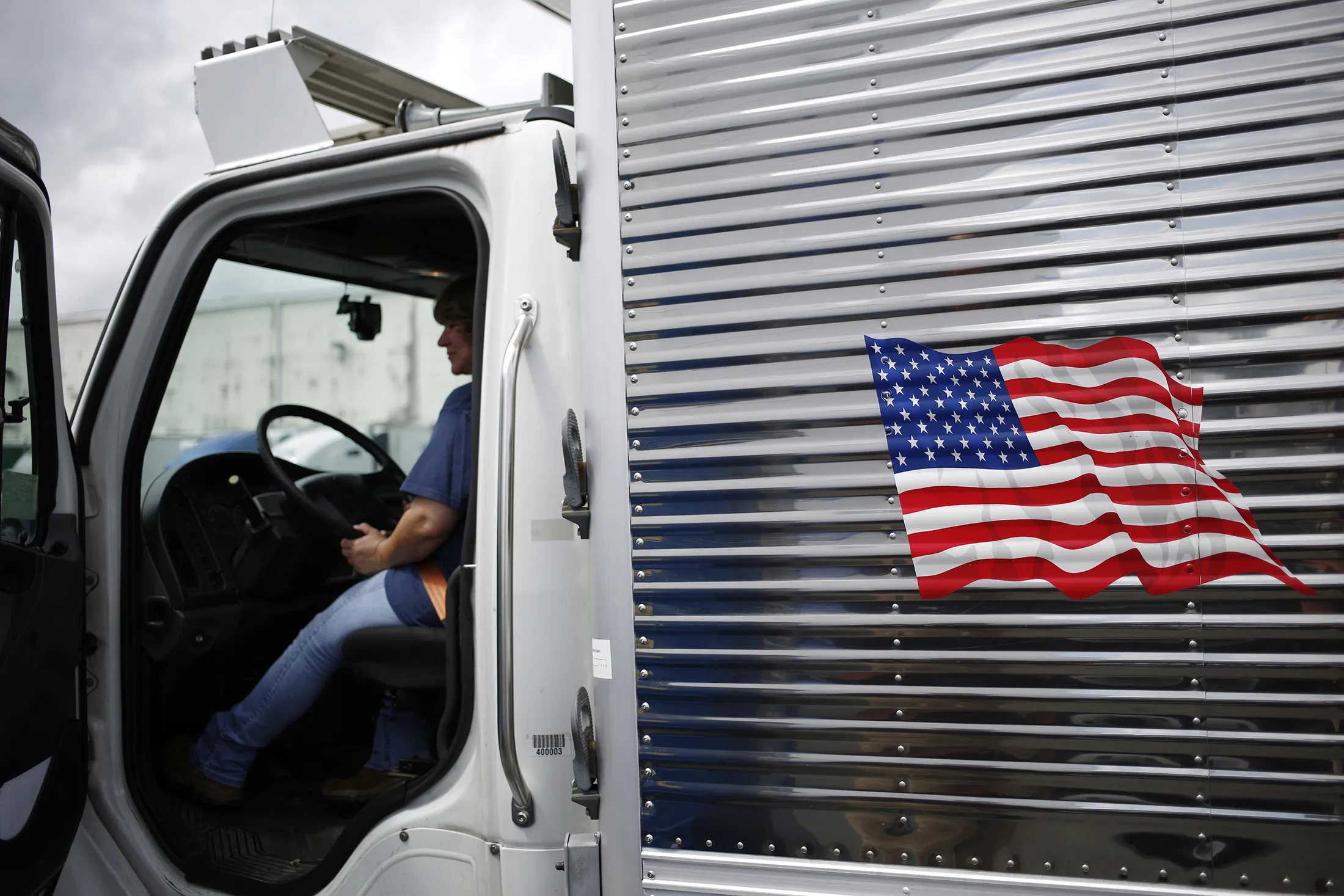 An American flag decal is displayed on a delivery truck&nbsp;in Concord, North Carolina.