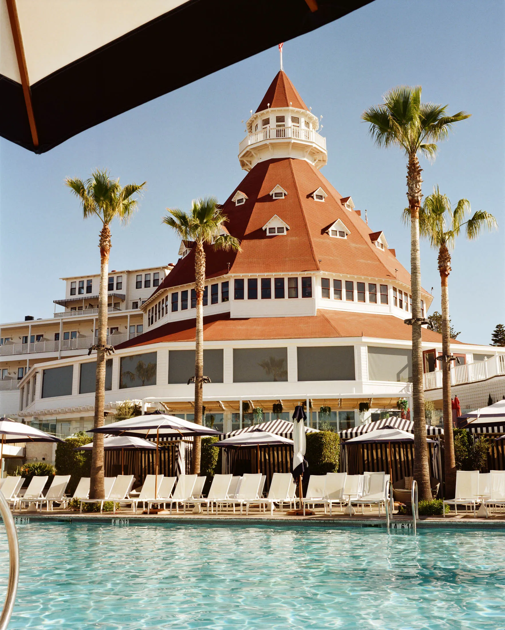 The striking red towers of San Diego’s Hotel Del Coronado.