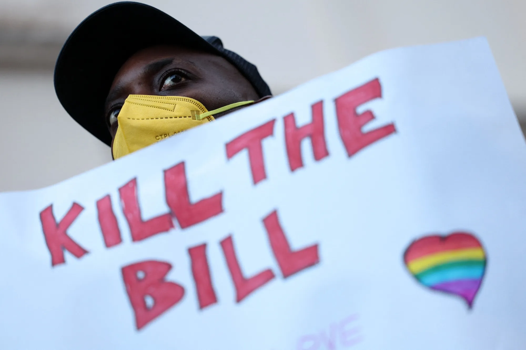 Protesters opposed to Ghana’s anti-LGBTQ&nbsp;bill&nbsp;outside the Ghana High Commission in London on March 6.