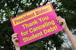 A student loan borrower&nbsp;outside the&nbsp;White House on Aug. 25, 2022.&nbsp;