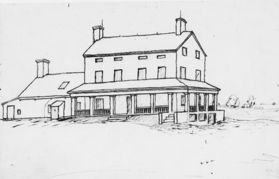 Frederick Law Olmsted's drawing of a Staten Island, New York, farm house where Olmsted was pursuing scientific farming.