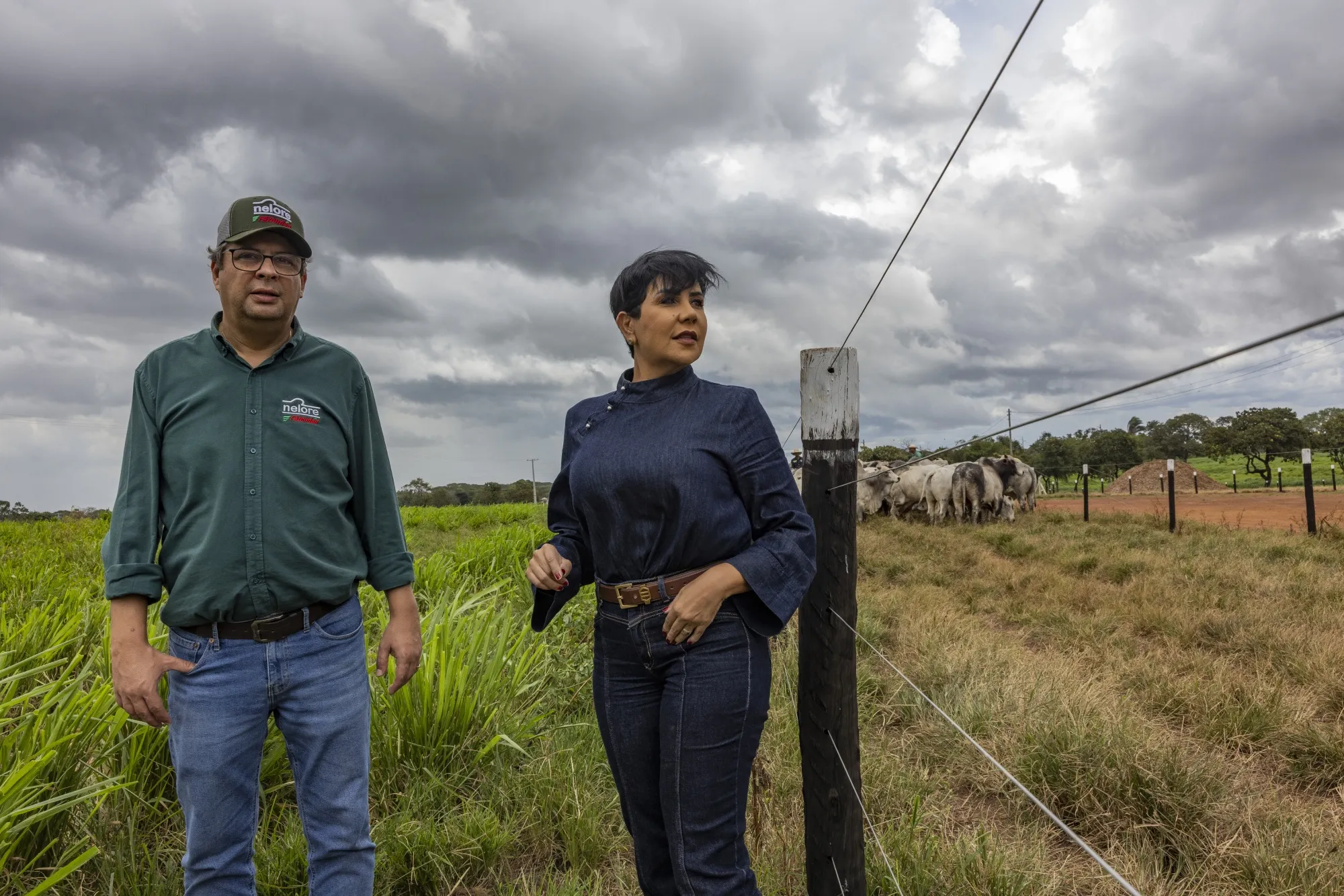 Fatima Martins, the commercial head of agribusiness at investment bank XP,&nbsp; visits with Volney Aquino Santos, owner of a soybean processing company in the state of Tocantins.