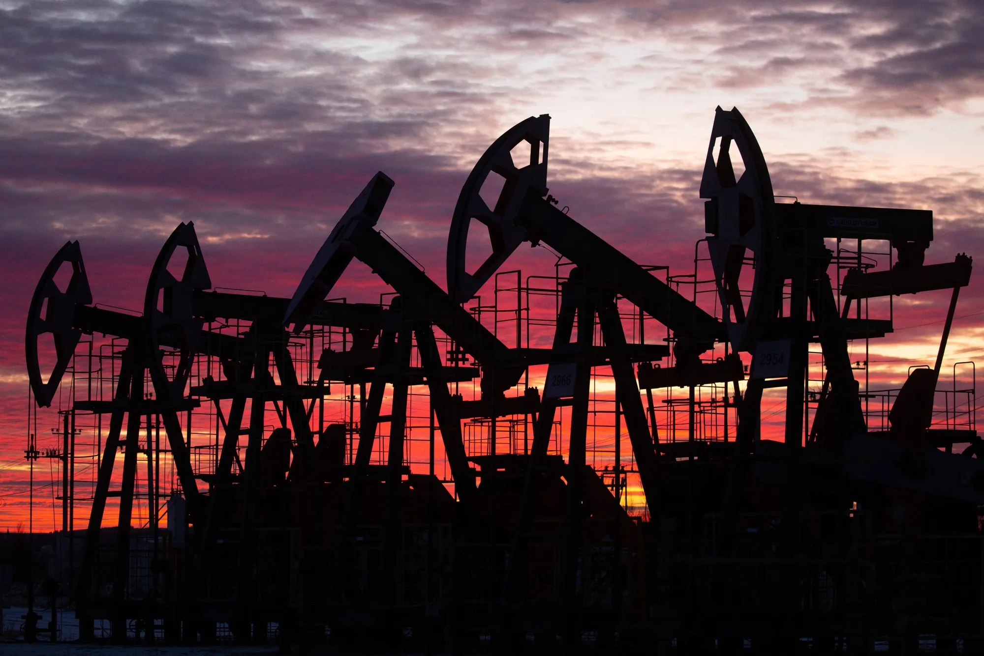 An oilfield near Neftekamsk, in the Republic of Bashkortostan, Russia.